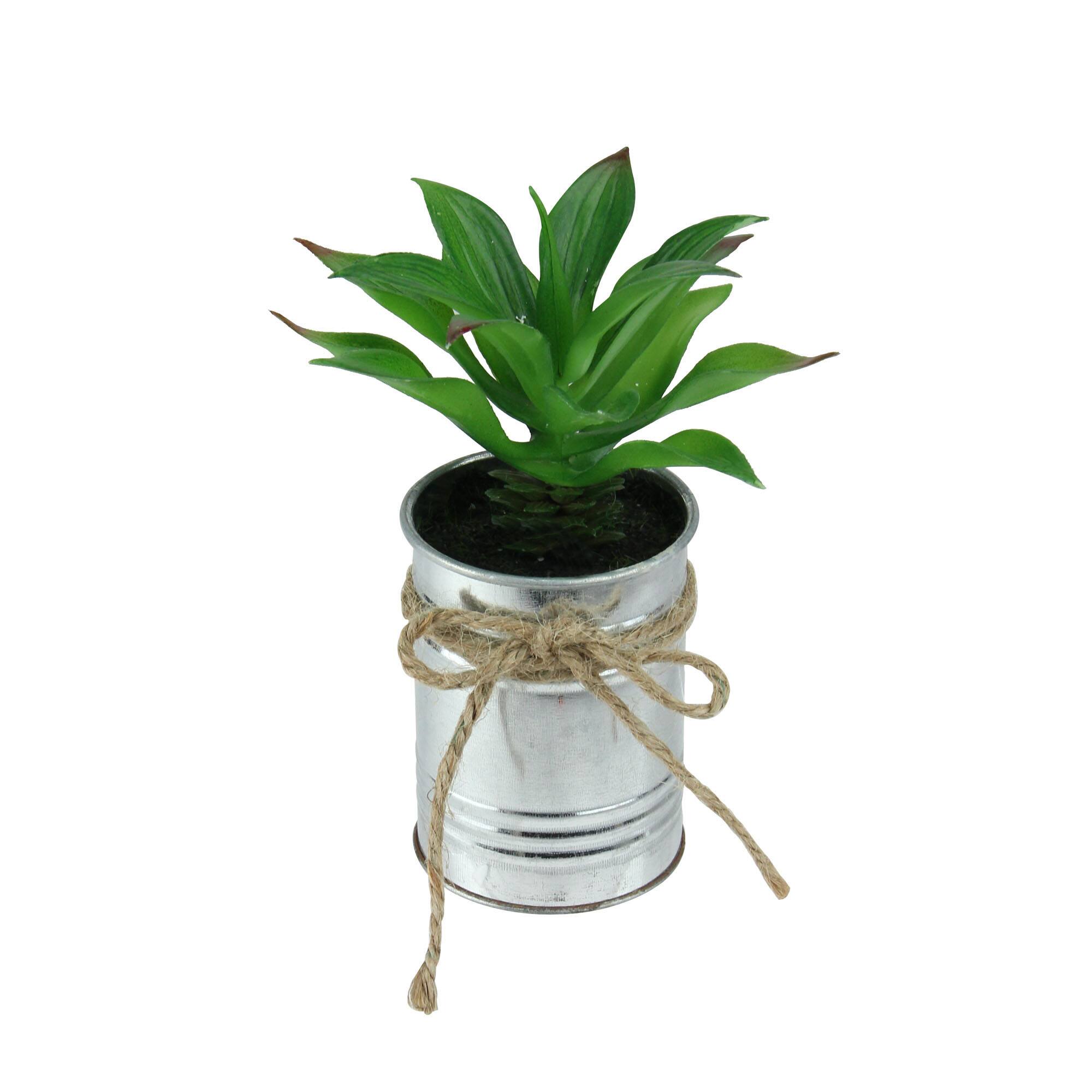 5&#x22; Tropical Green Artificial Foliage in Tin Planter