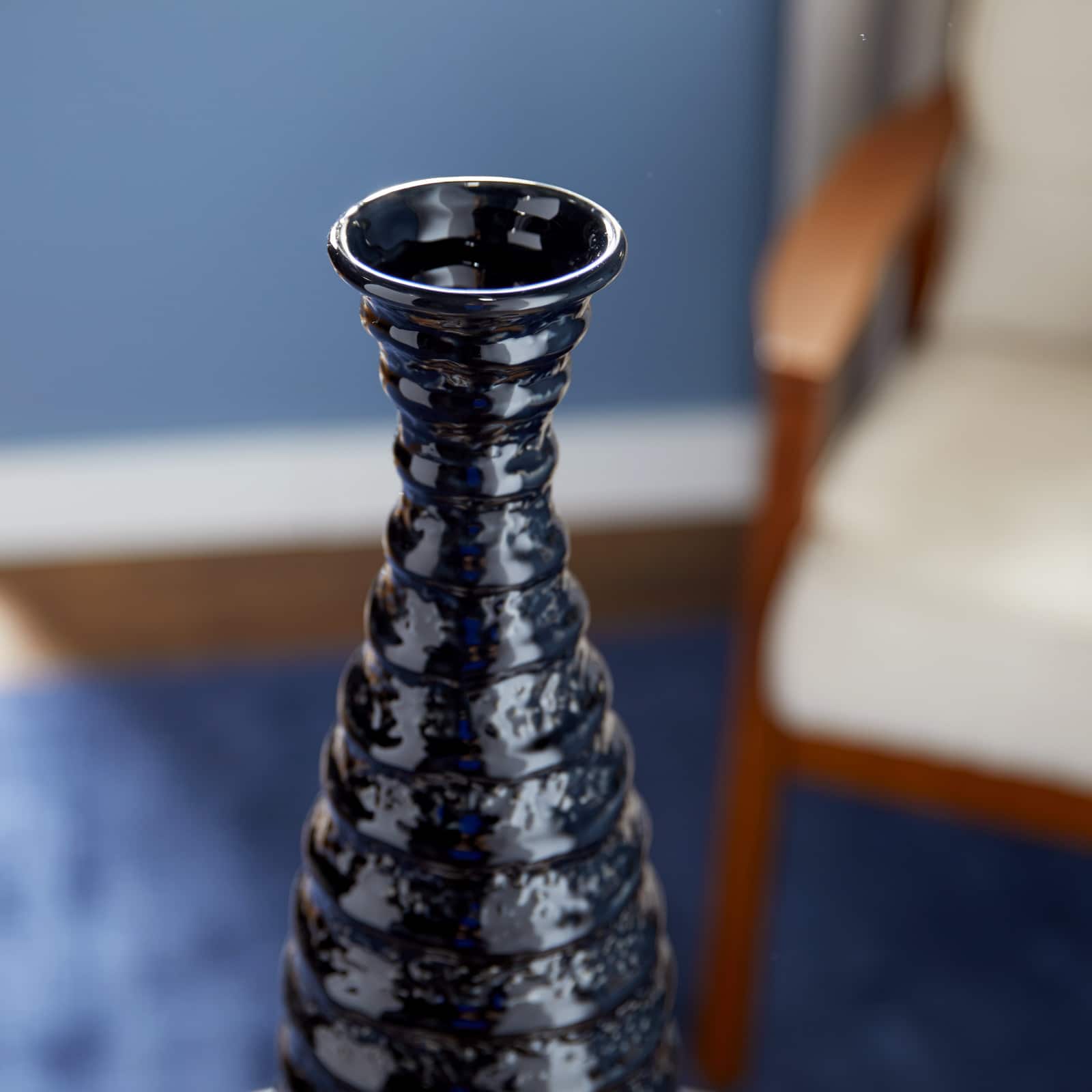 24&#x22; Black Stoneware Traditional Vase