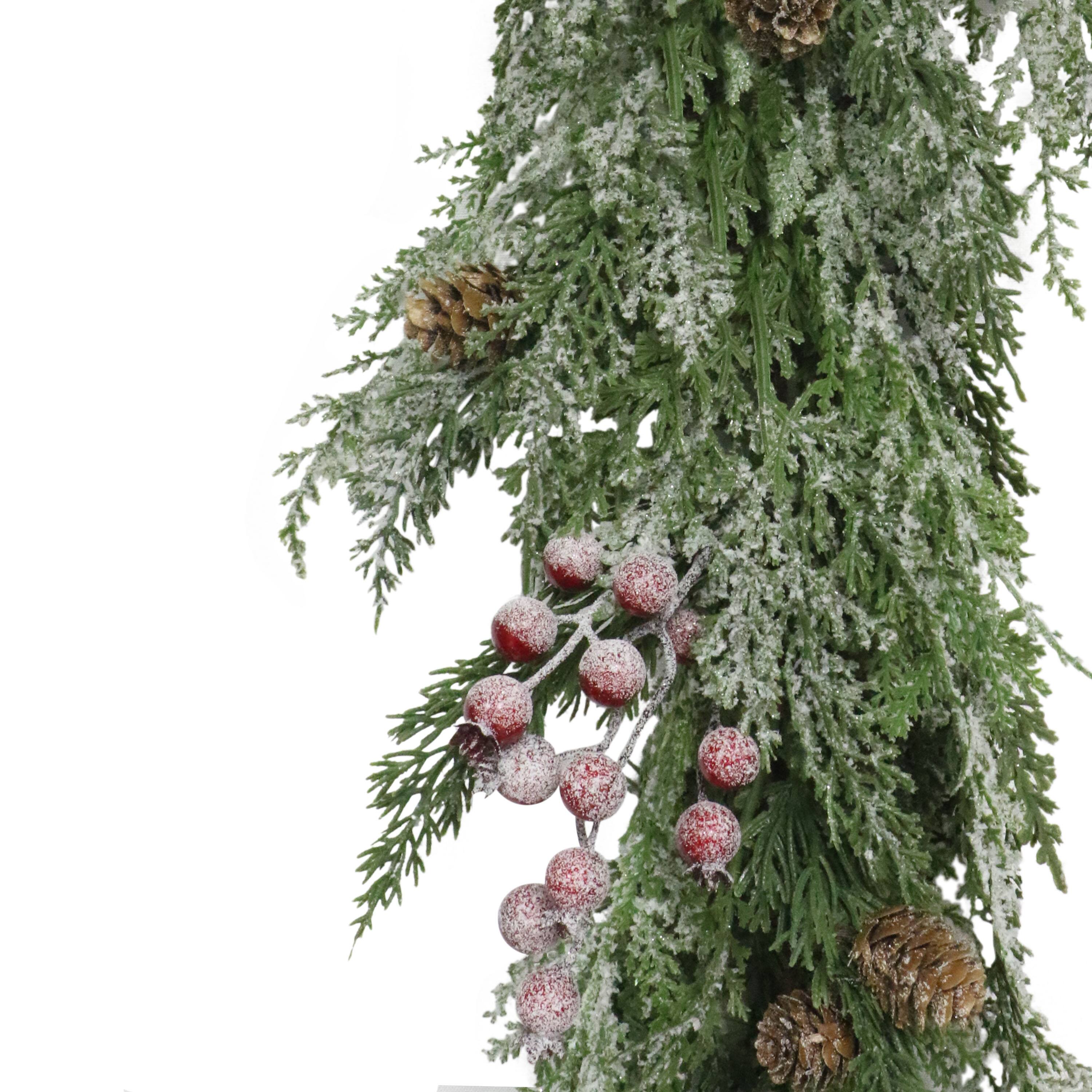 9ft. Artificial Flocked Garland Adorned with Pinecones & Red Berries