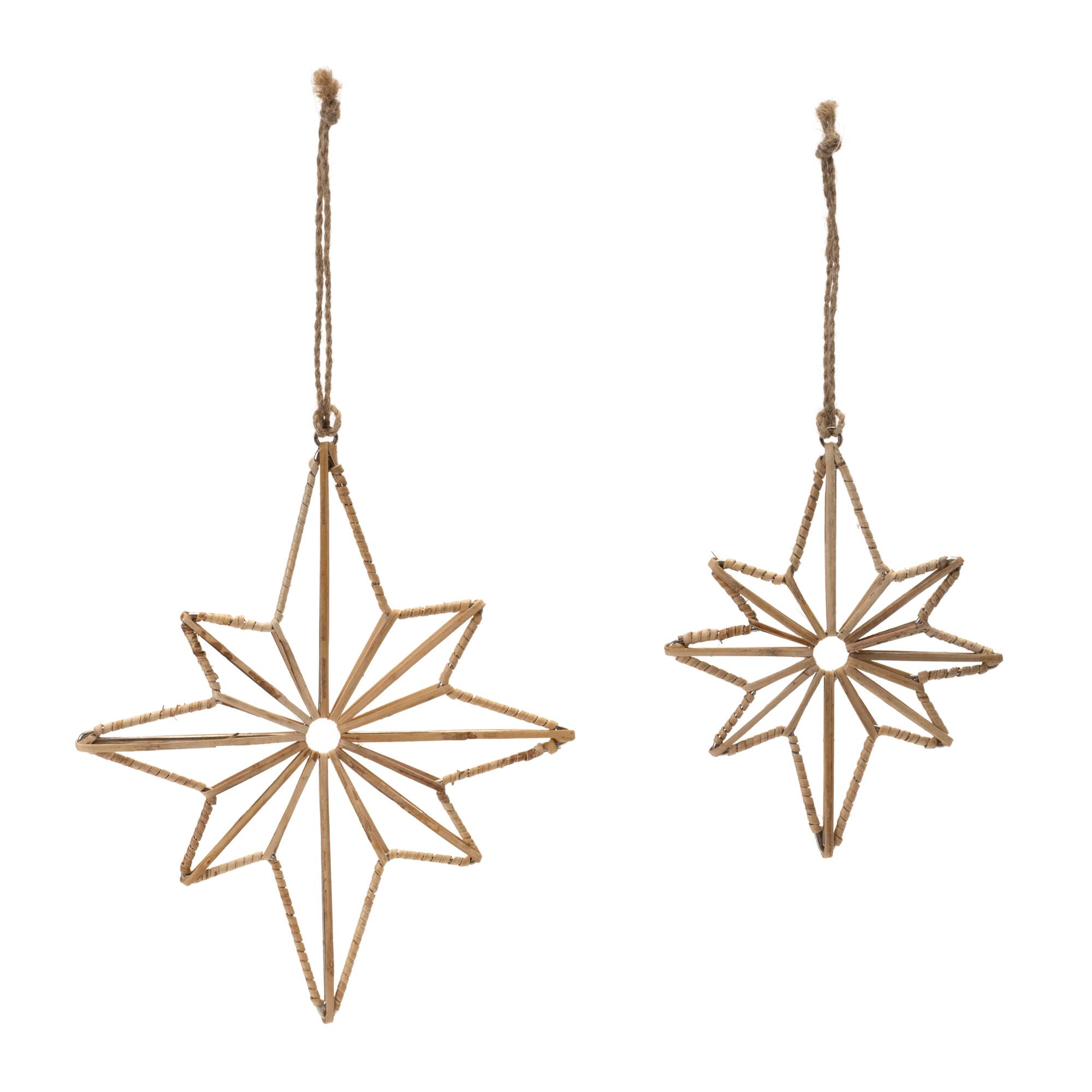 Rattan Wrapped Metal Star Ornaments Set