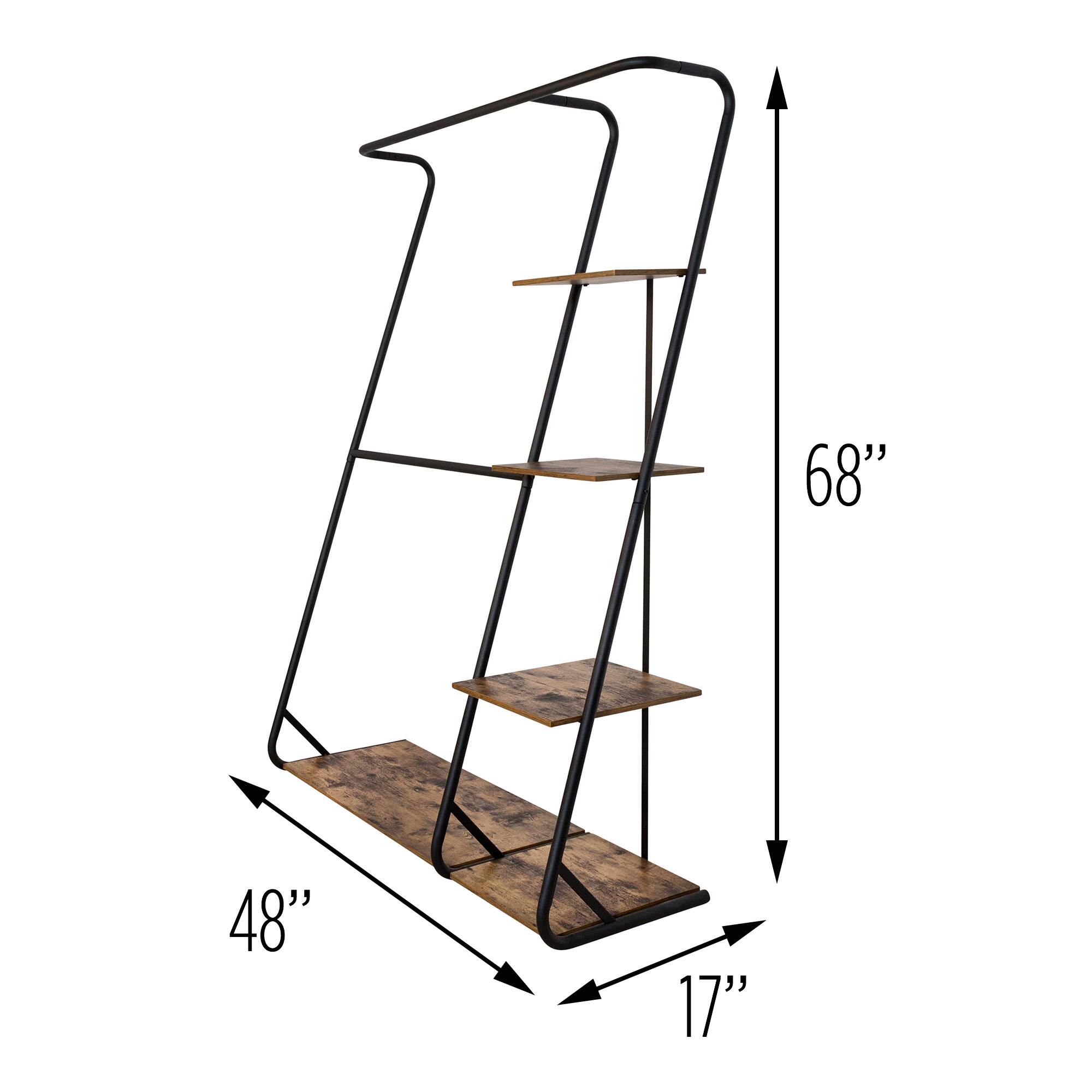 Honey Can Do 68&#x22; Freestanding Open Closet Wardrobe with Wood Shelf &#x26; Black Metal Frame