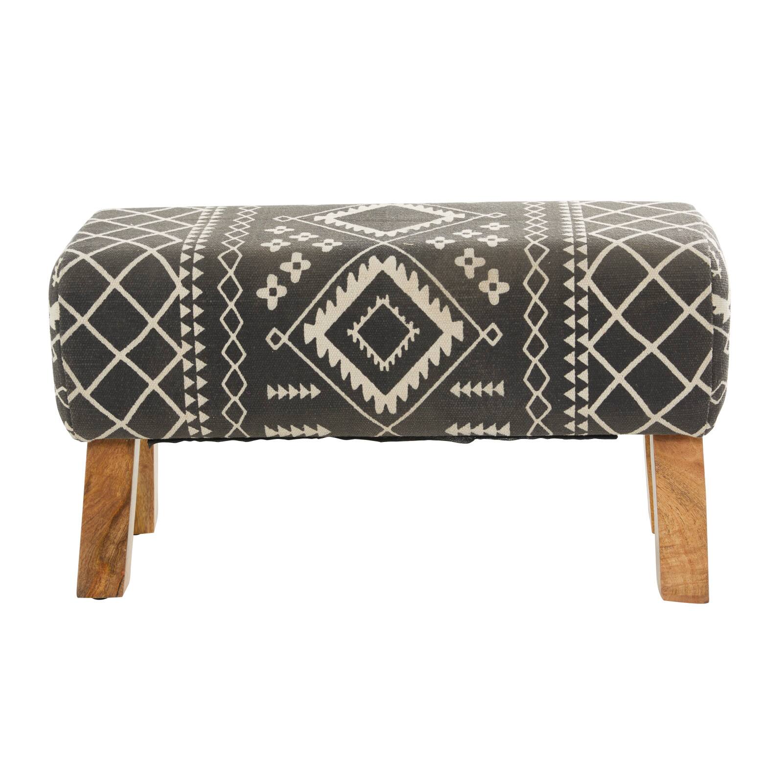 33&#x22; Black Wood Tribal Bench with Wood Legs