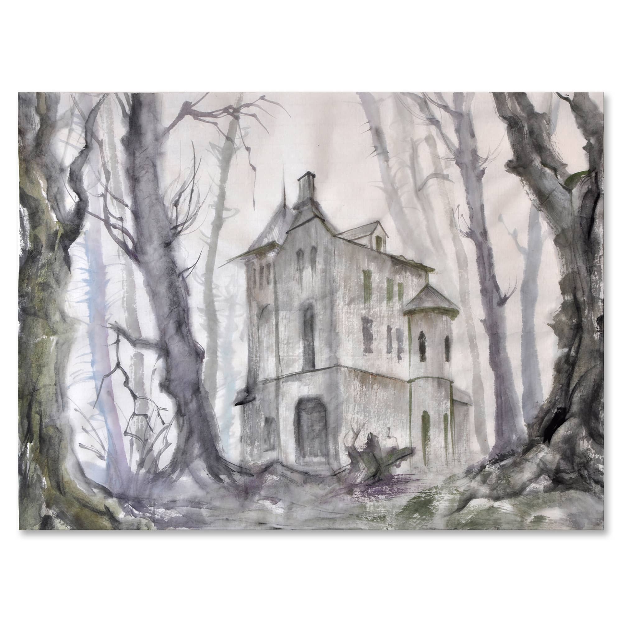 Designart - Haunted Castle In The Woods - Traditional Canvas Wall Art Print