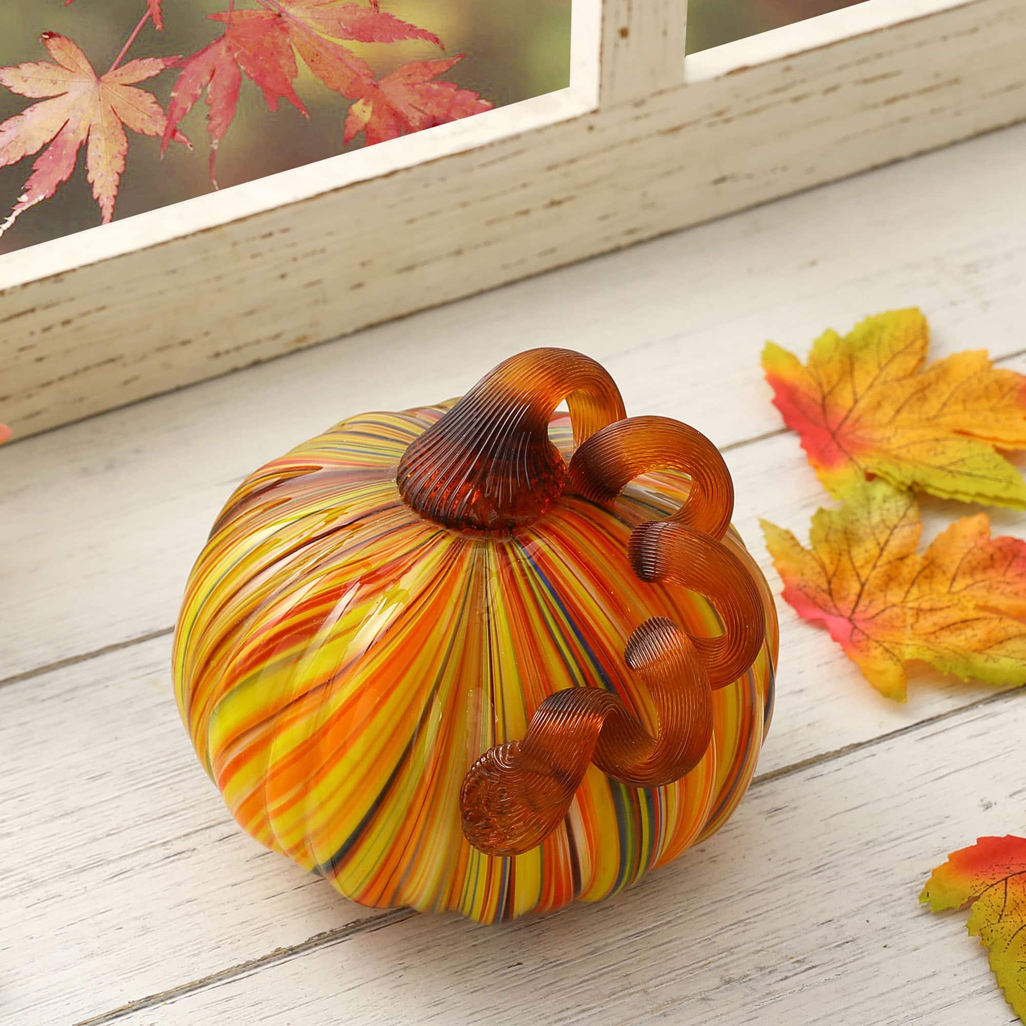 Glitzhome® Short Glass Pumpkin, Multicolor Stripes | Michaels