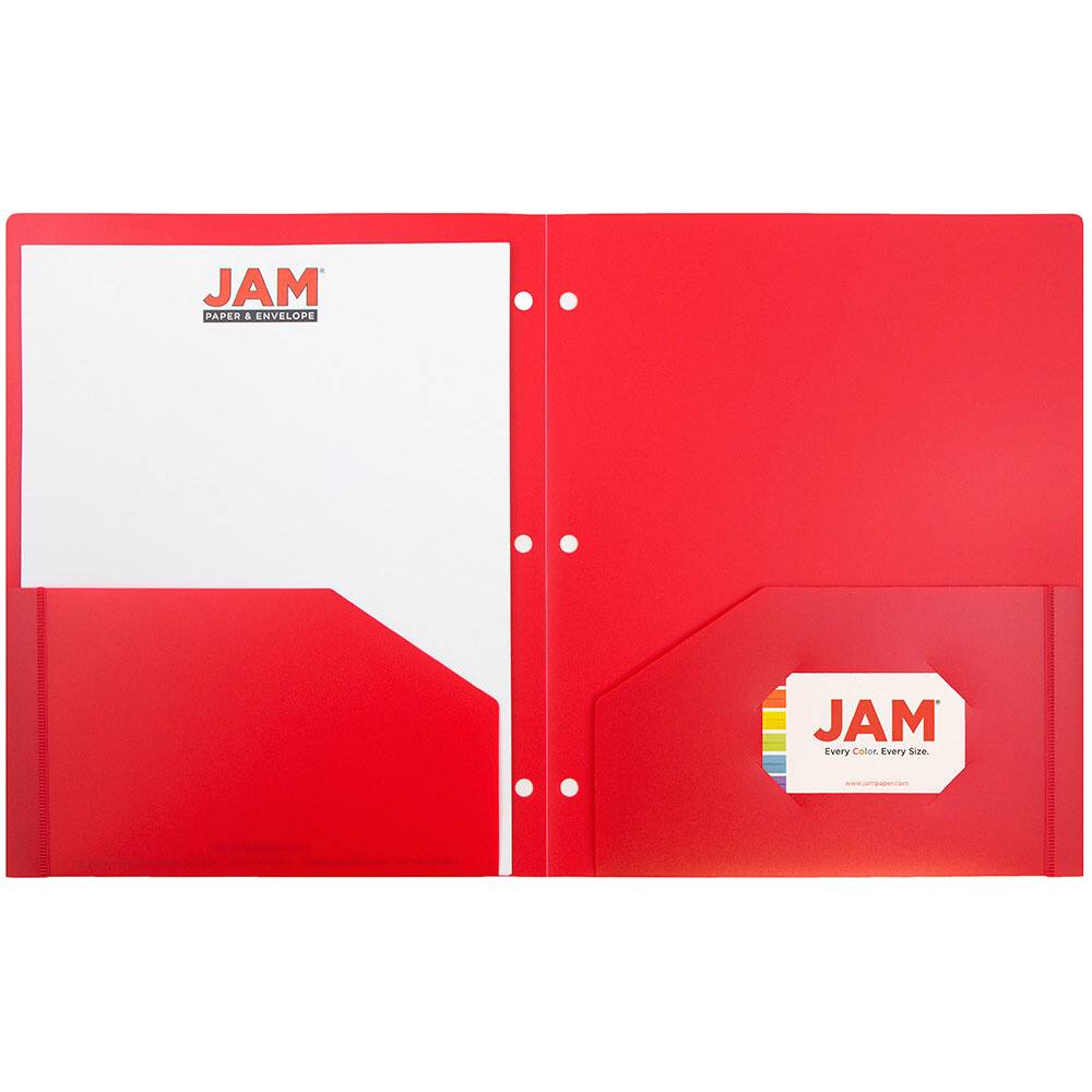 JAM Paper 3-Hole Heavy Duty Plastic Pocket Folder, 6ct.