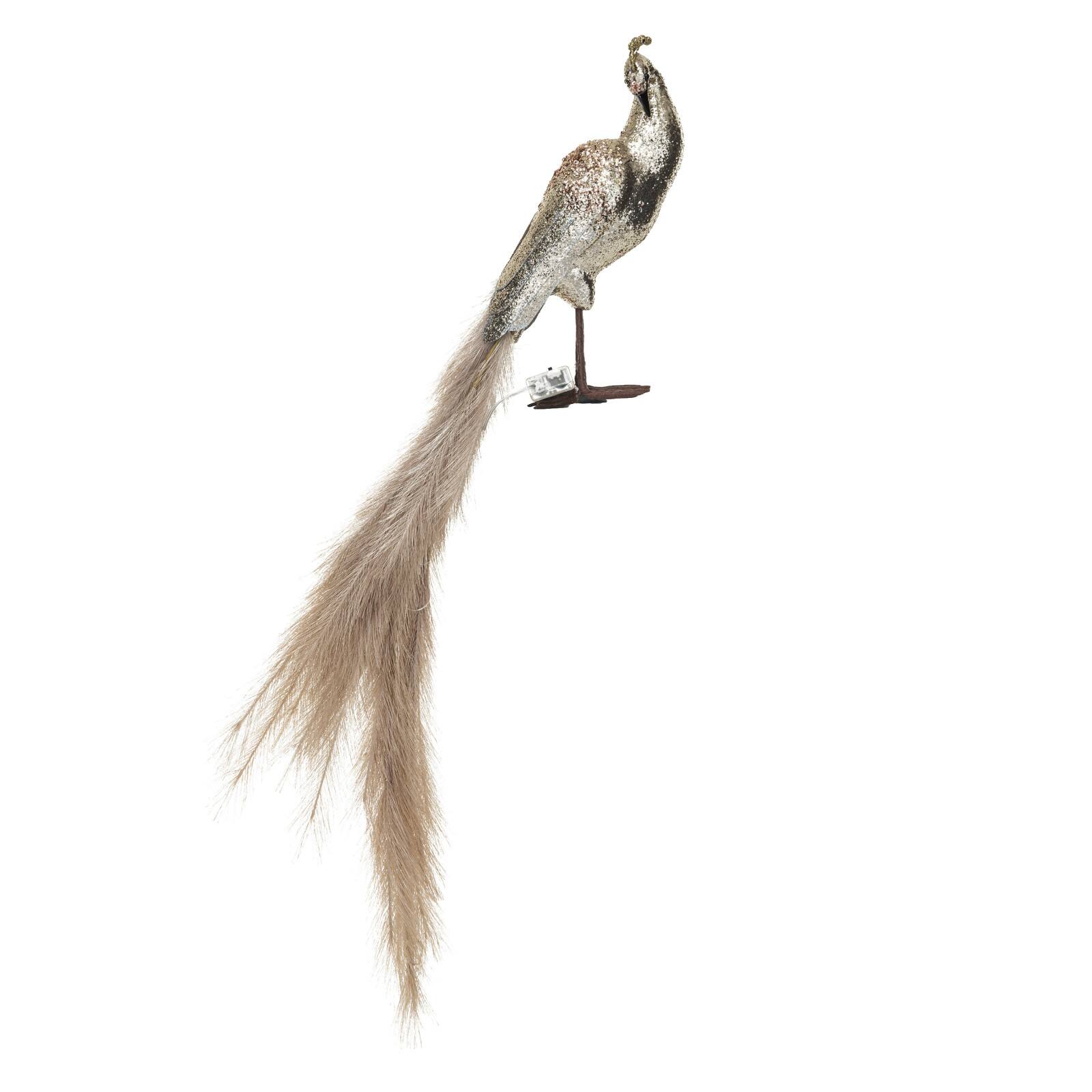 Hello Honey&#xAE; 11&#x22; Champagne Fabric &#x26; Feather Peacock with Glitter and LED Lights