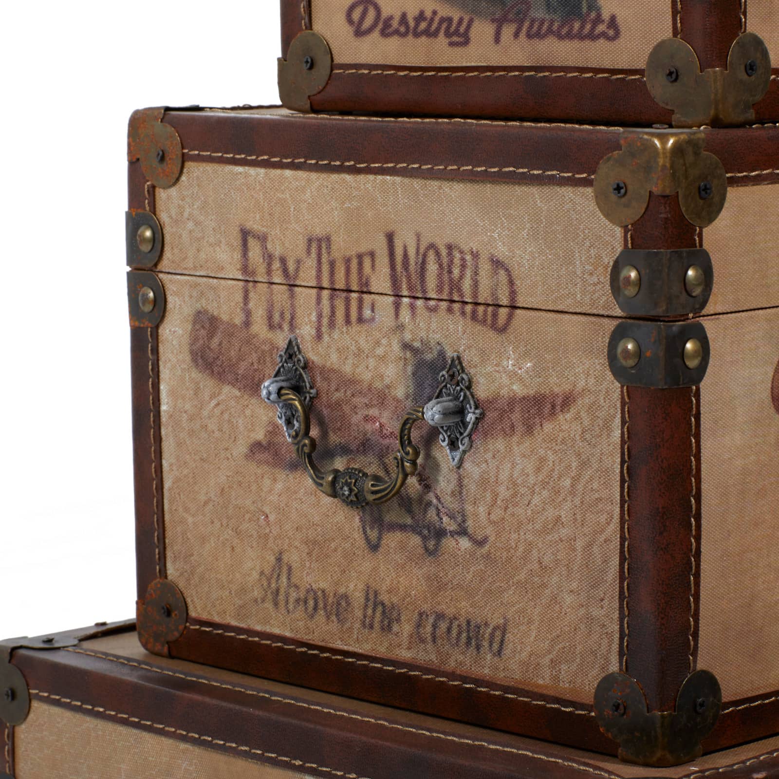 Set of 3&#x22; Brown Wood Vintage Trunk, 17&#x22;, 15&#x22;, 12&#x22;