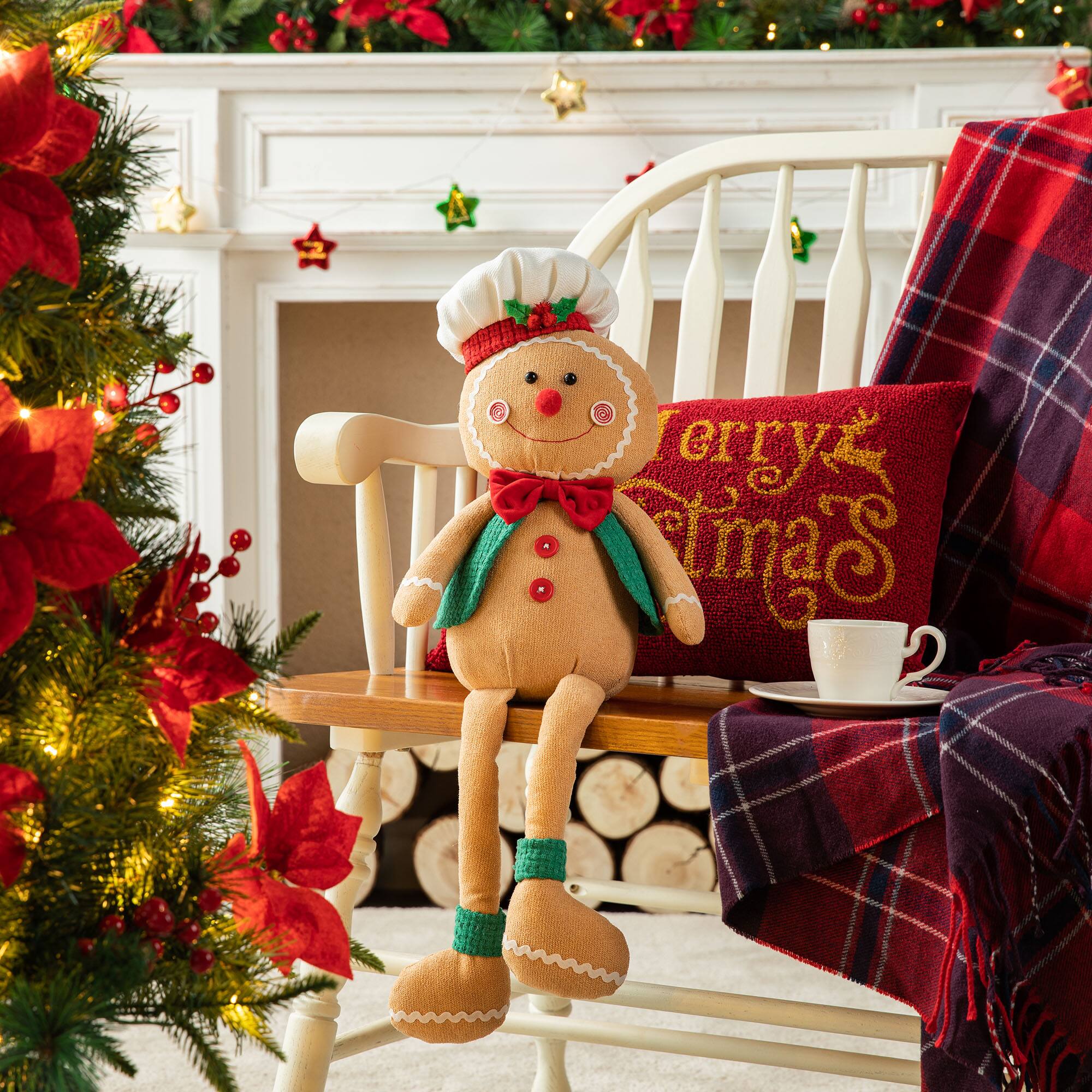 Glitzhome&#xAE; 25&#x22; Fabric Christmas Gingerbread Man Shelf Sitter