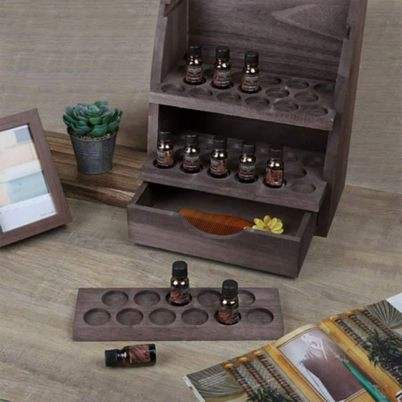 NEX&#x2122; 3 Tier Rustic Wooden Essential Oil/Nail Polish Holder with Drawer