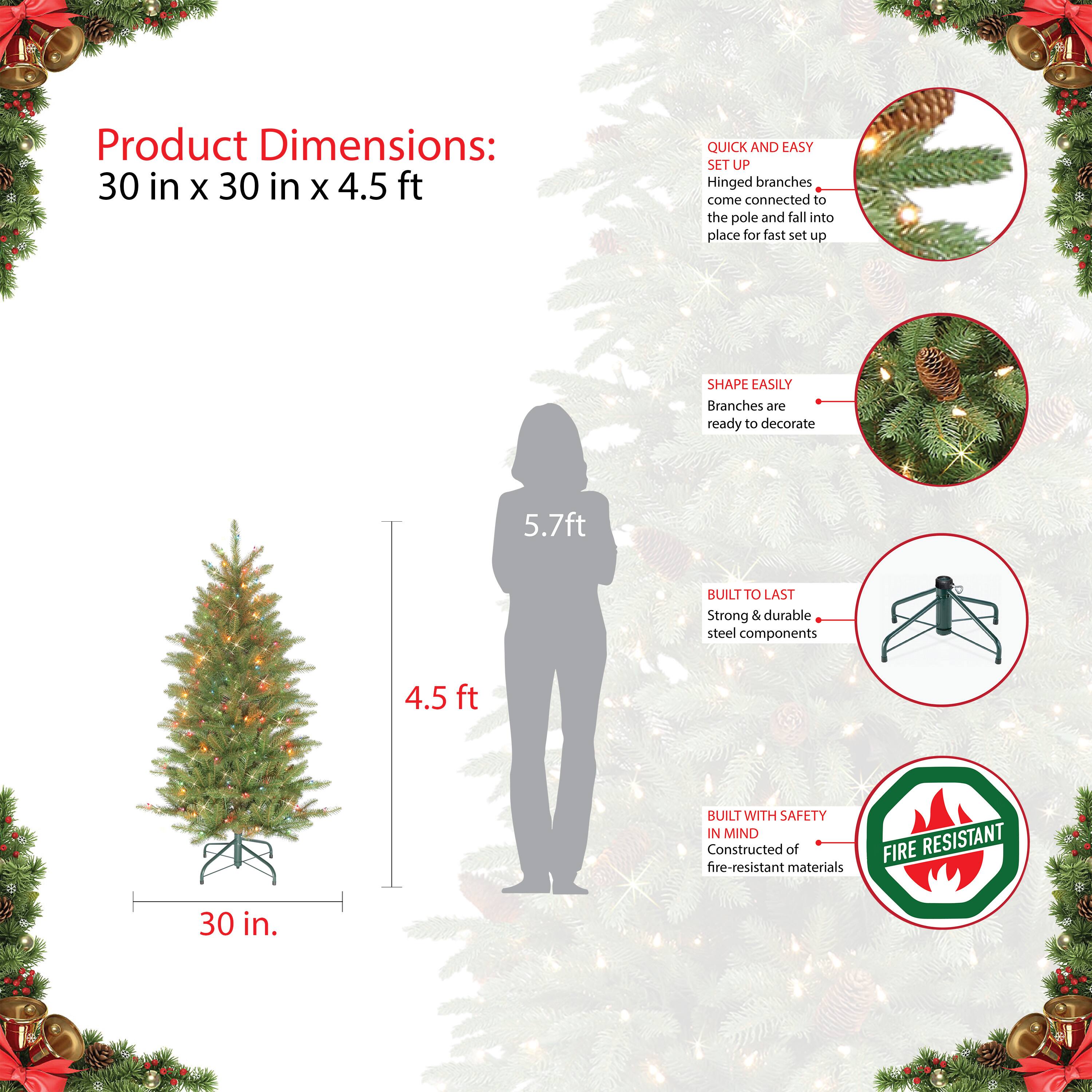 4.5ft. Pre-Lit Slim Fraser Fir Artificial Christmas Tree, Multicolor Lights