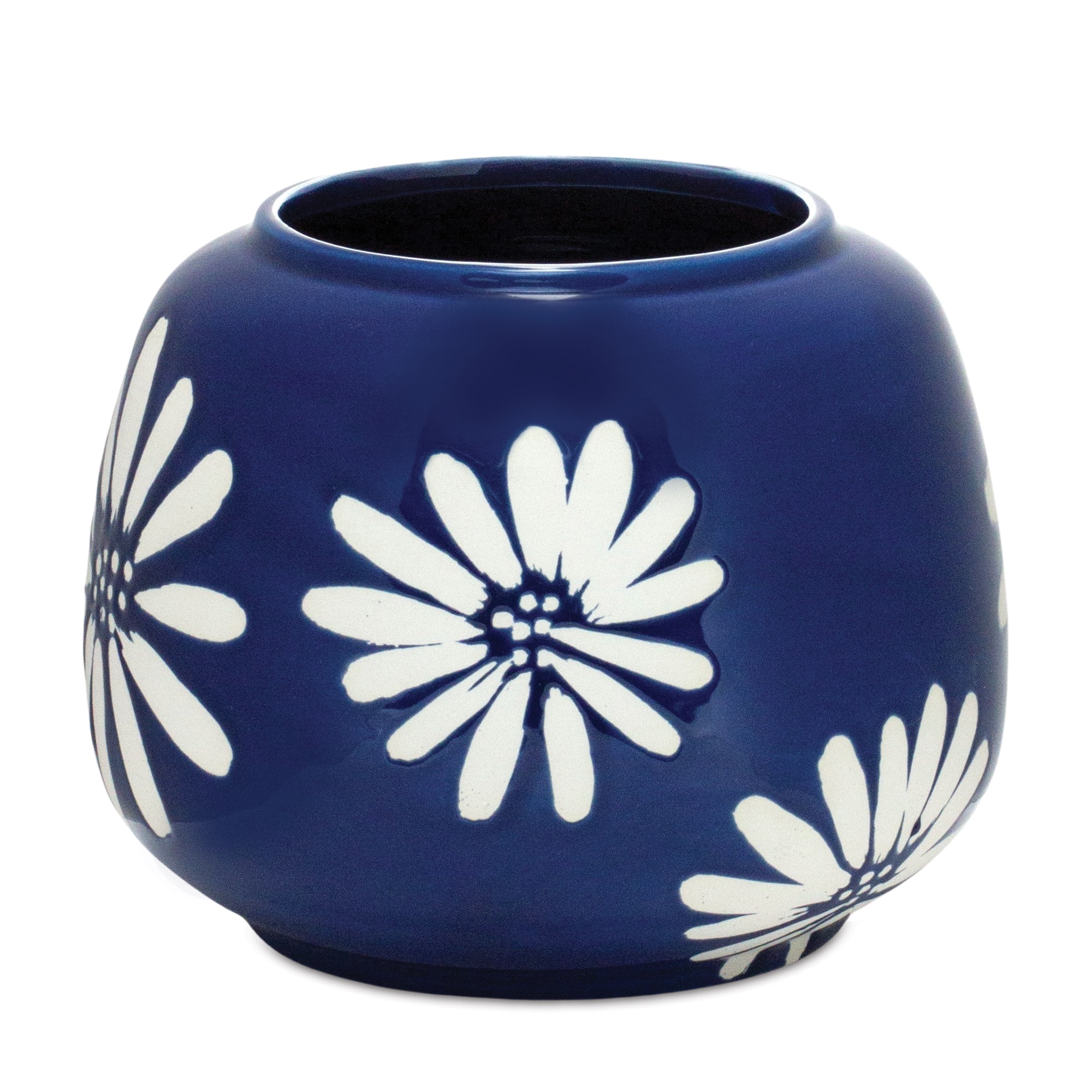 6.75&#x22; Navy Daisy Flower Ceramic Vase
