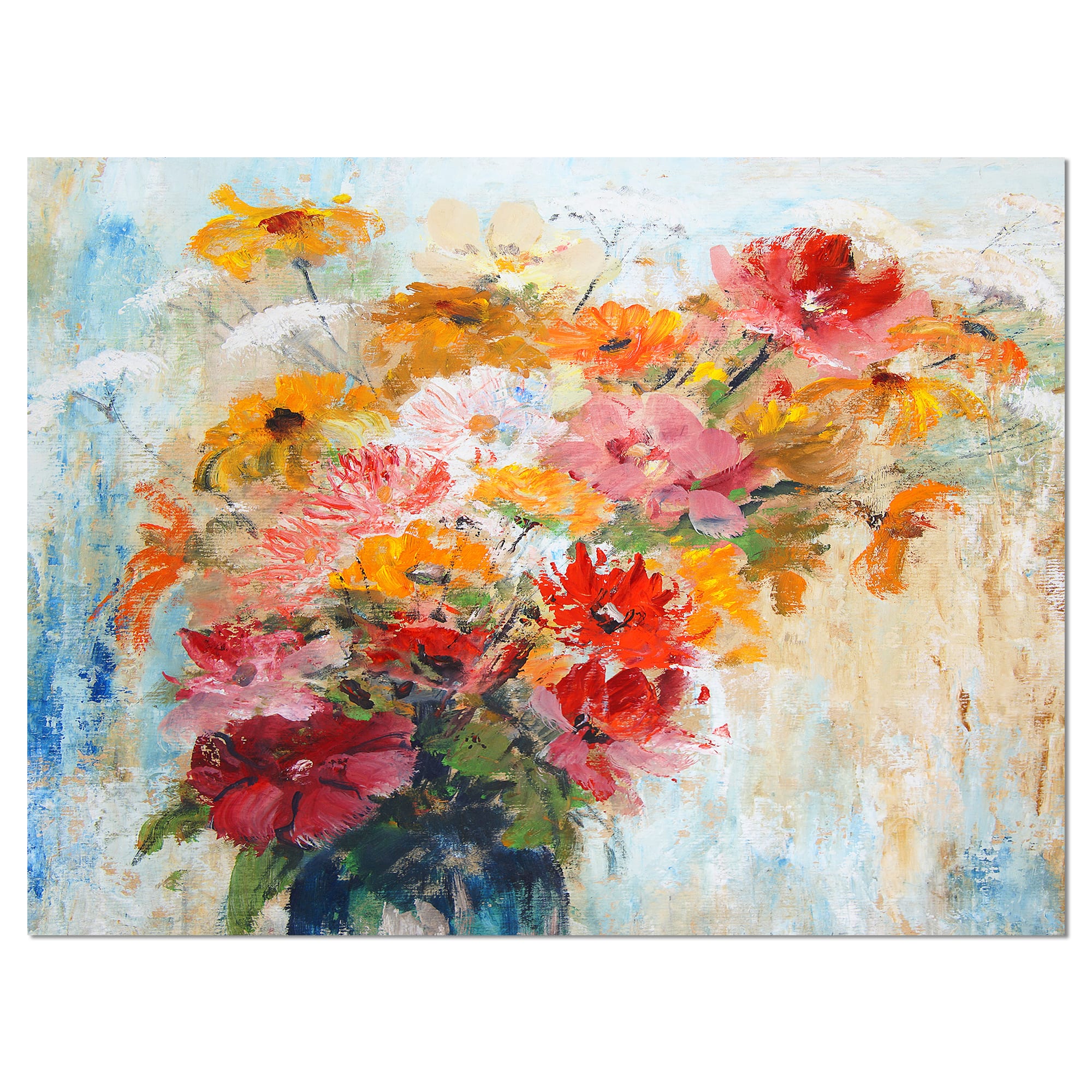 Designart - Flowers in Vase Painted - Floral Art Canvas Print