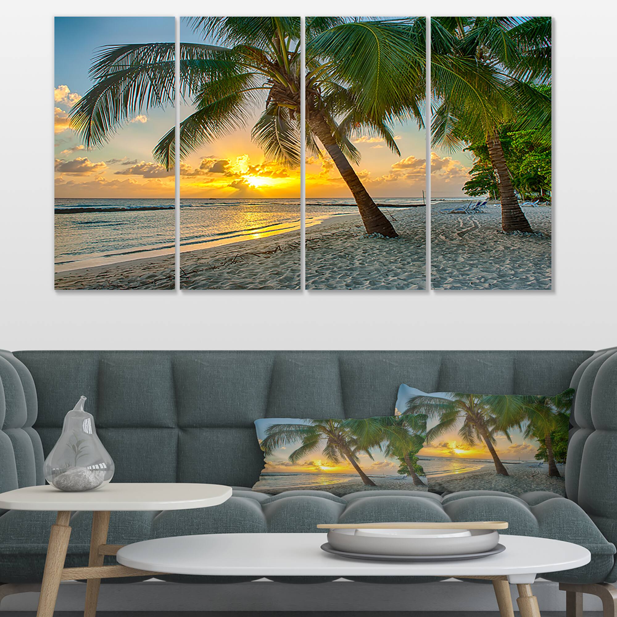 Designart - Beach in Caribbean Island of Barbados - Modern Seascape Canvas Artwork