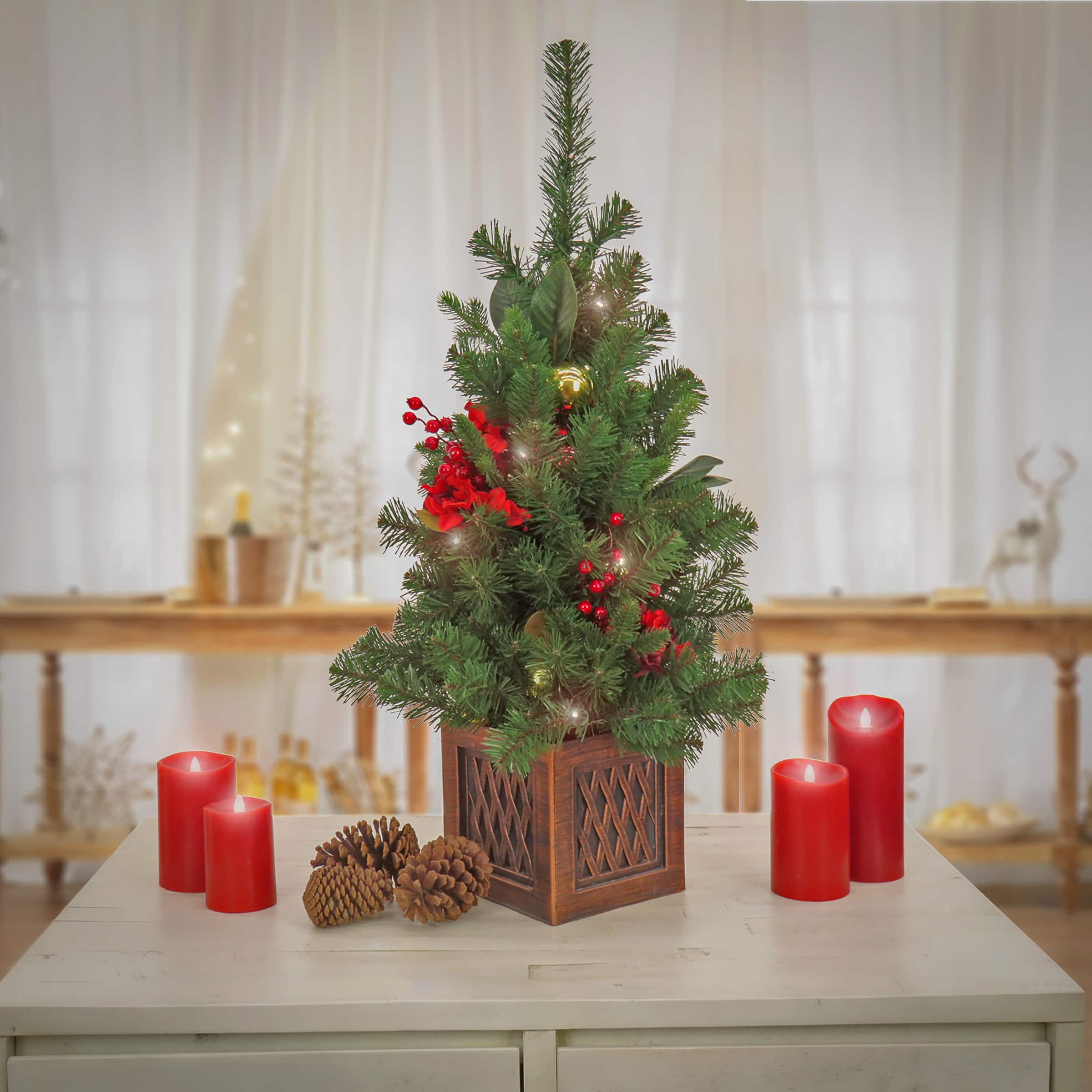 3ft. Pre-Lit Vienna Waltz Artificial Christmas Tree in Lattice Planter, Warm White LED Lights