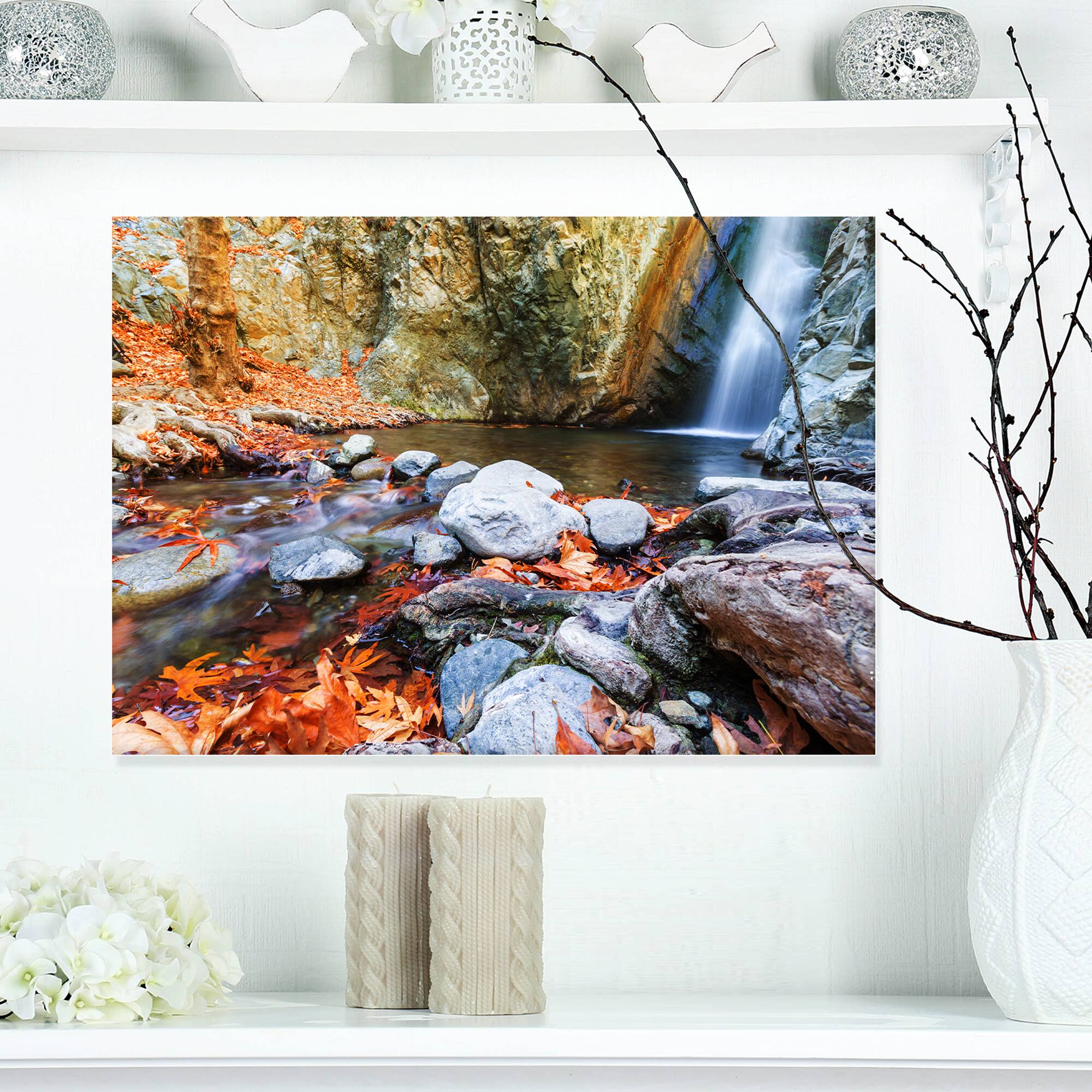 Designart - Beautiful Serenity Waterfall in Cyprus - Landscape Wall Art on Canvas