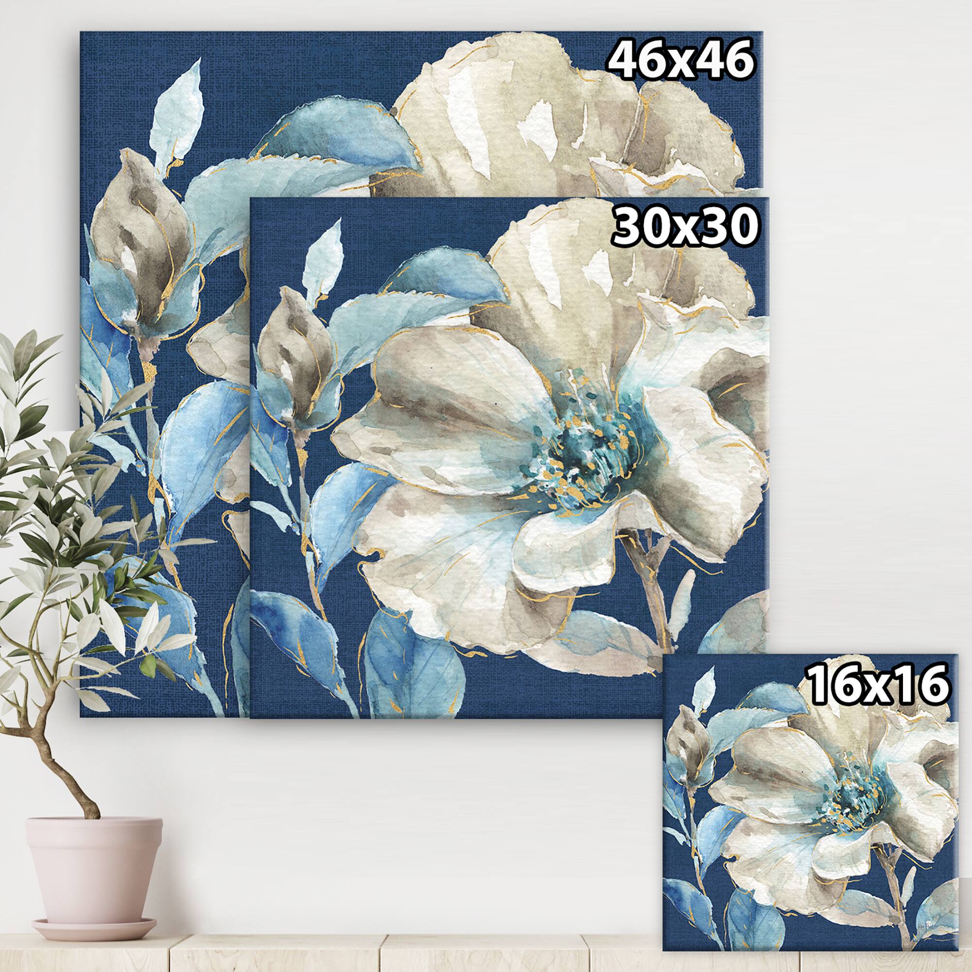 Designart - Indigold Watercolor Flower I - Farmhouse Gallery-wrapped Canvas