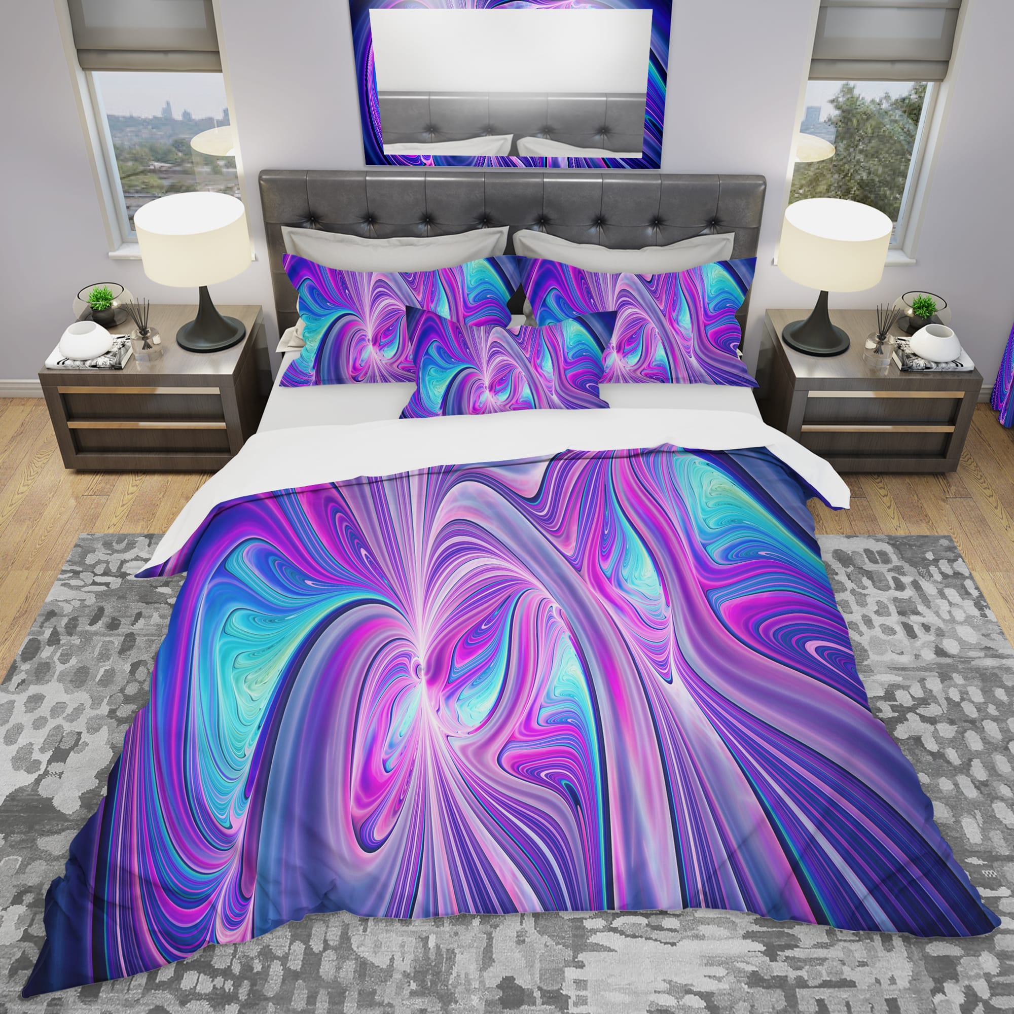 Designart &#x27;Purple and Blue Wonder&#x27; Modern &#x26; Contemporary Bedding Set - Duvet Cover &#x26; Shams