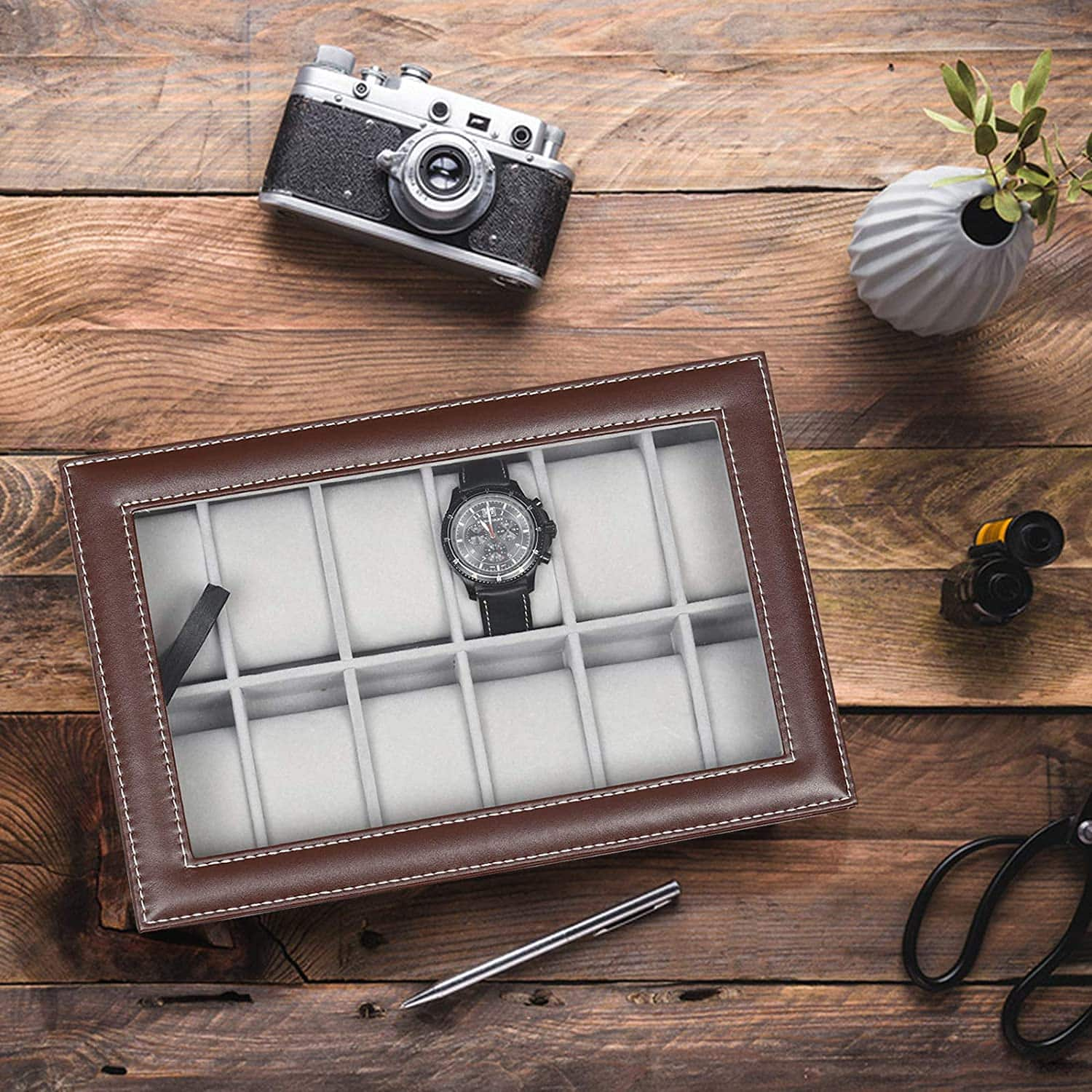 Pecan Brown Dozen Leather Watch Box