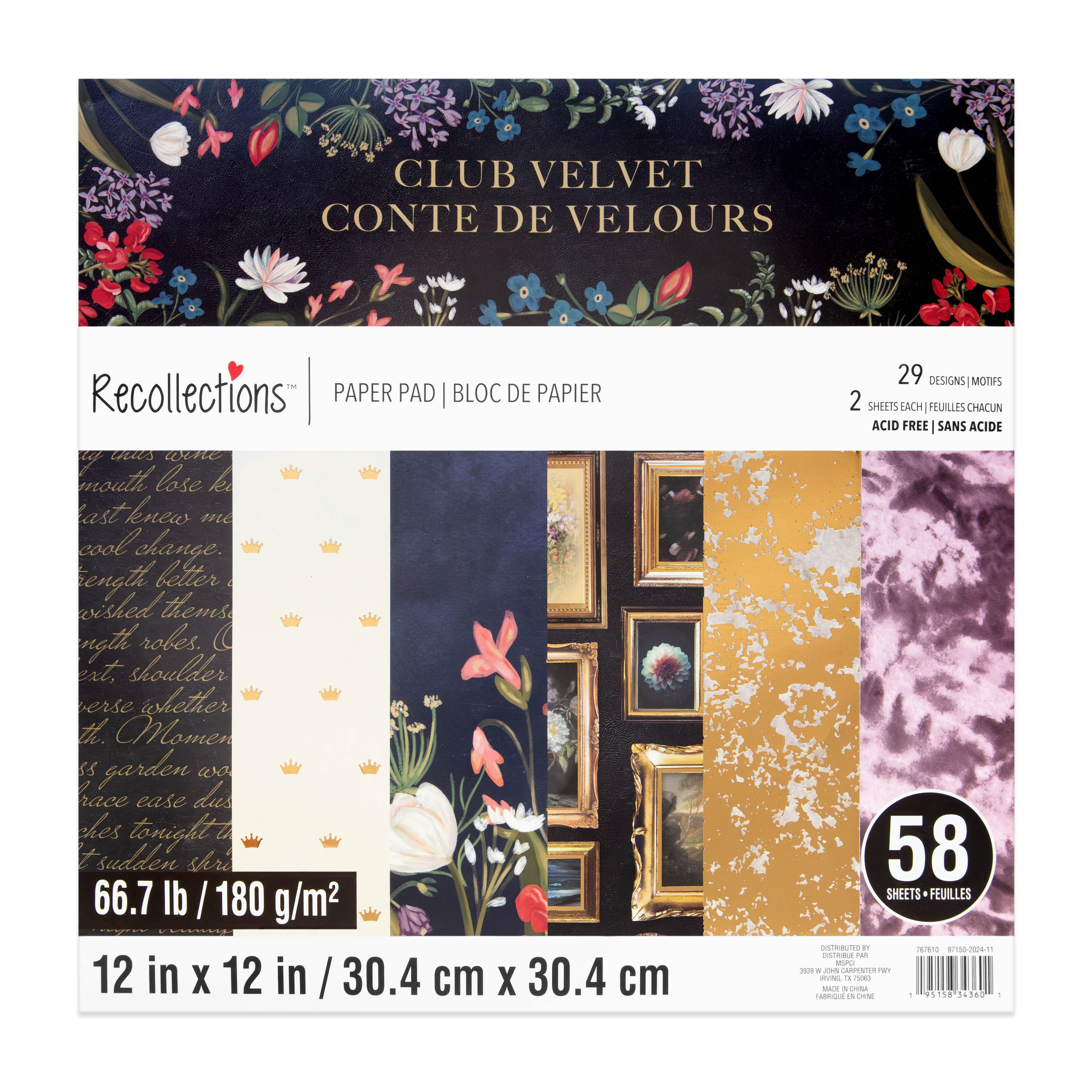 6 Pack: 12" x 12" Club Velvet Paper Pad by Recollections™, 58 Sheets