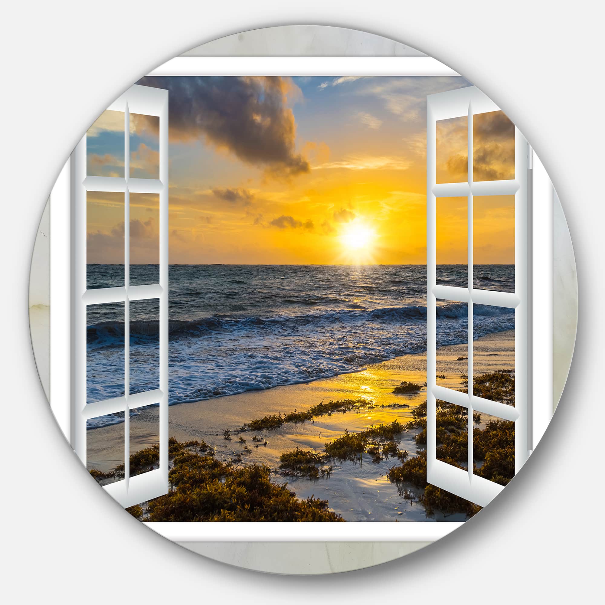 Designart - Open Window to Bright Yellow Sunset&#x27; Seascape Metal Artwork