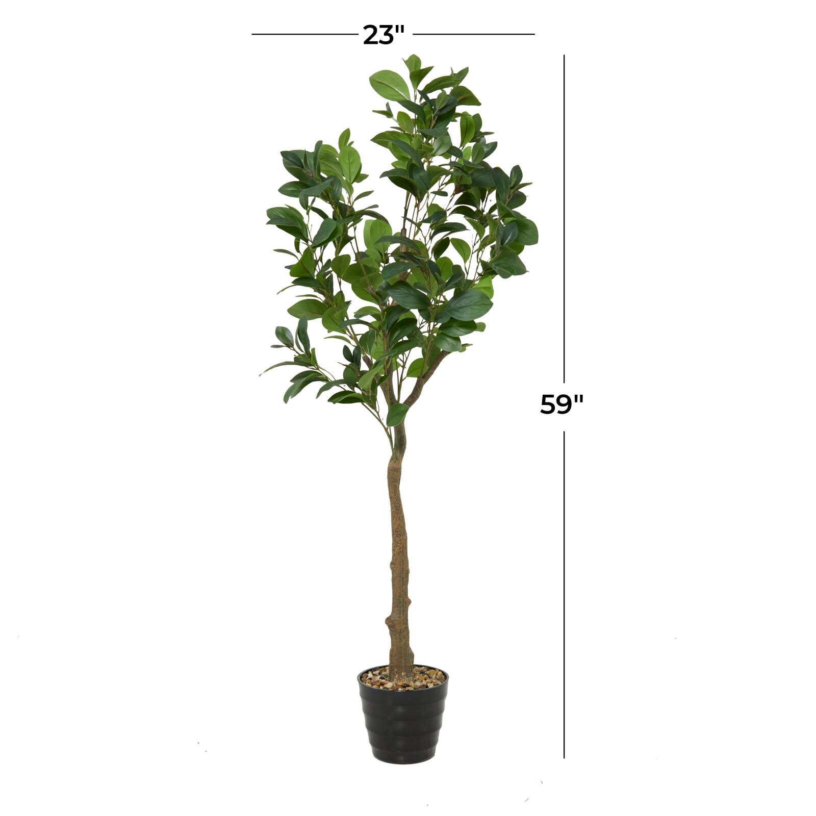 59&#x22; Green Faux Foliage Indoor Outdoor Fig Artificial Tree with Black Melamine Pot