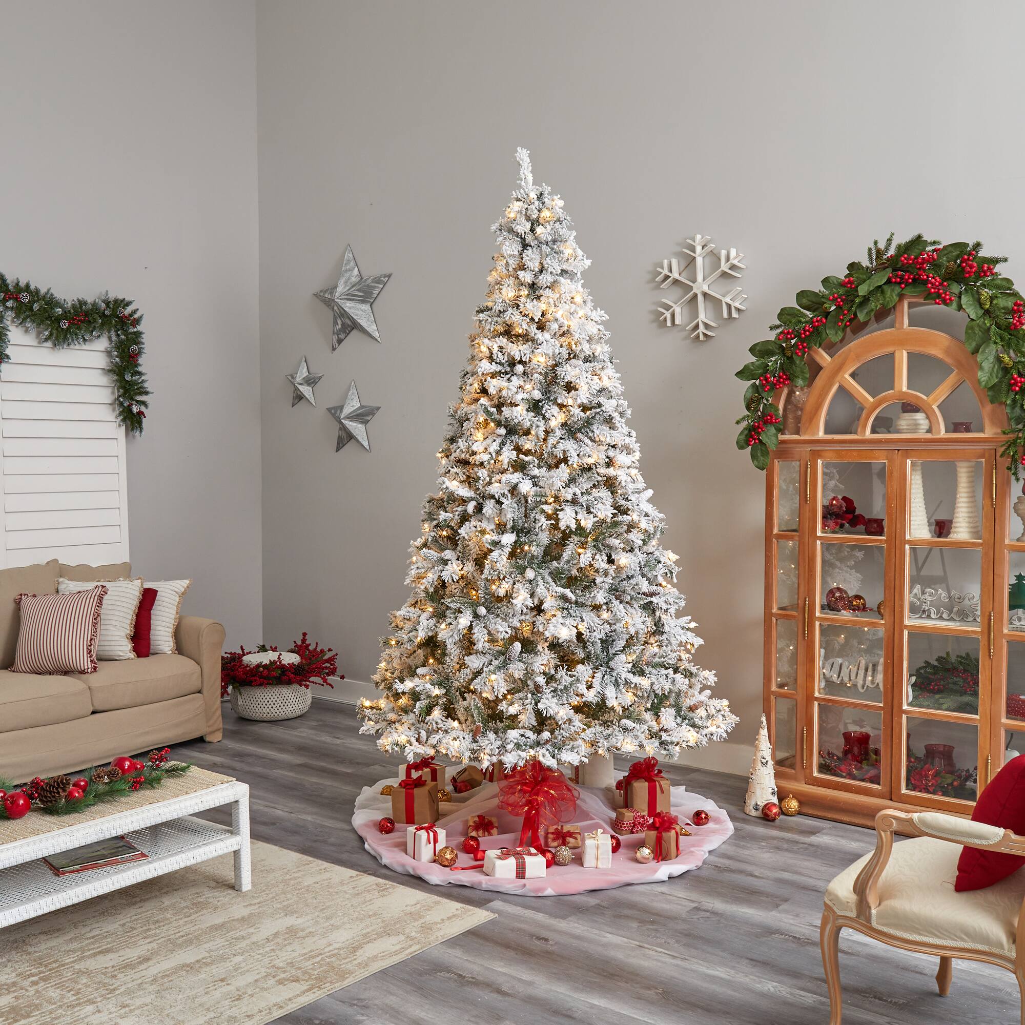 9ft. PreLit Flocked White River Mountain Pine Artificial Christmas