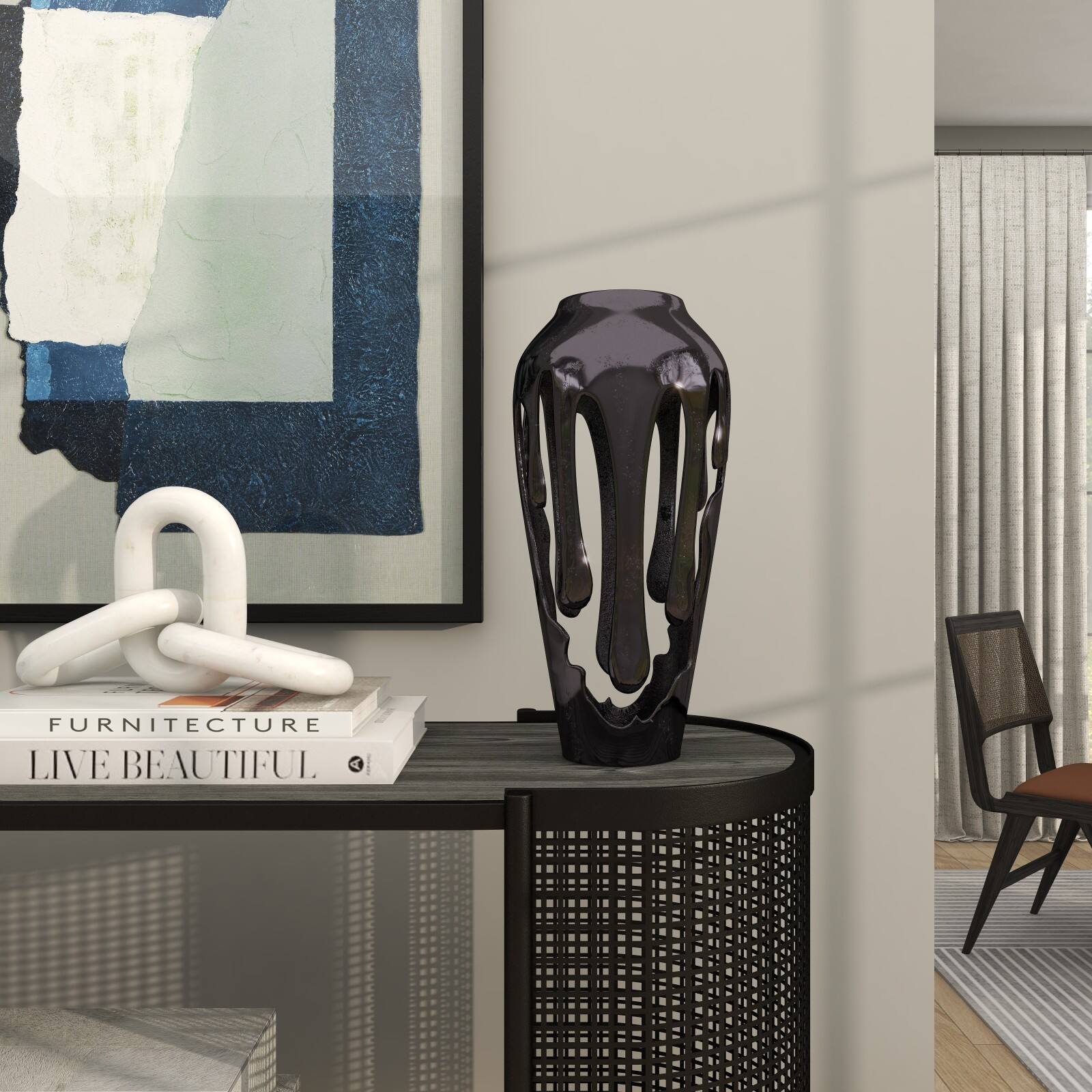 15&#x22; Black Aluminum Drip Vase with Melting Designed Body