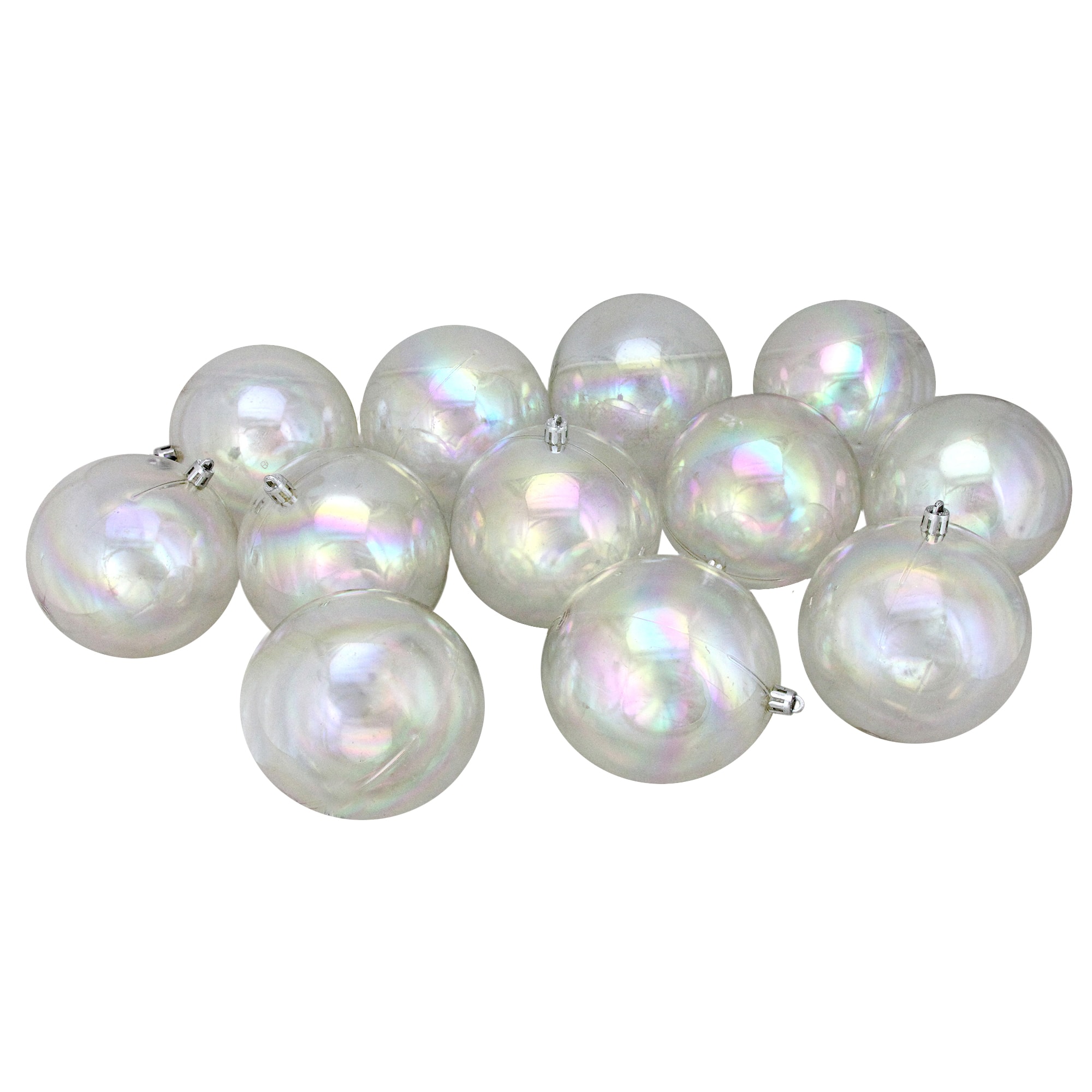 12ct. 4&#x22; Clear Iridescent Shatterproof Shiny Christmas Ball Ornaments