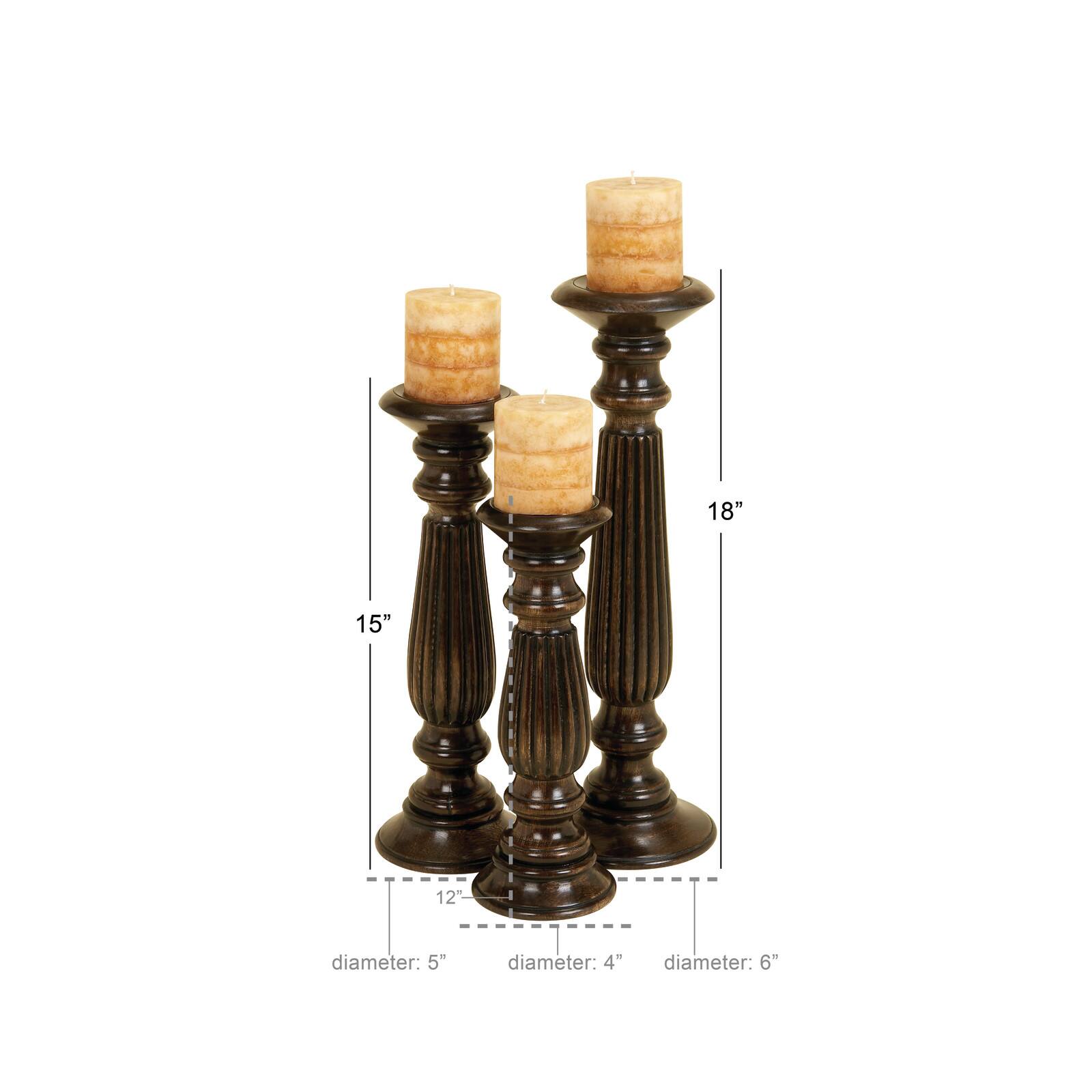 Dark Brown Mango Wood Traditional Candle Holder Set, 3ct.