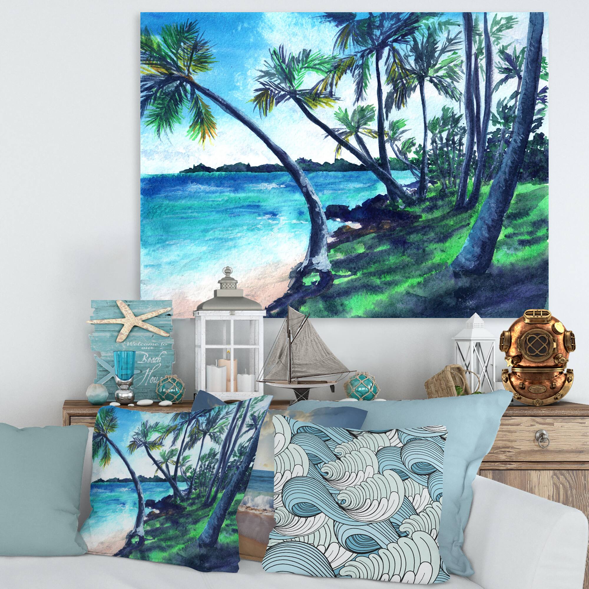 Designart - Tropical Beach In Summer Paradise - Nautical &#x26; Coastal Canvas Wall Art Print