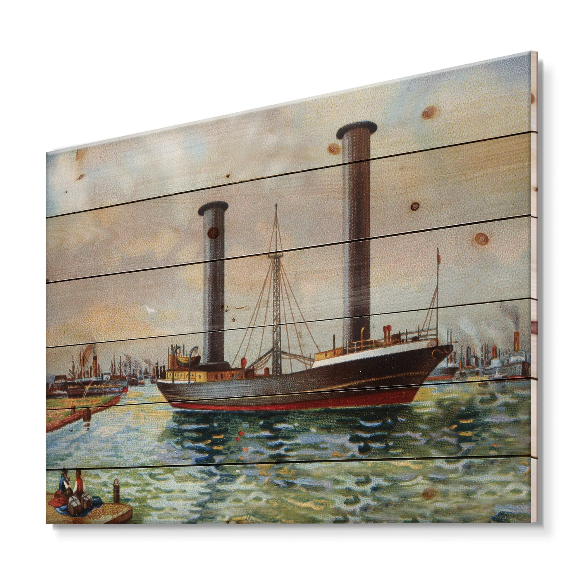 Designart - Ancient Boat Leaving The Harbor - Nautical &#x26; Coastal Print on Natural Pine Wood