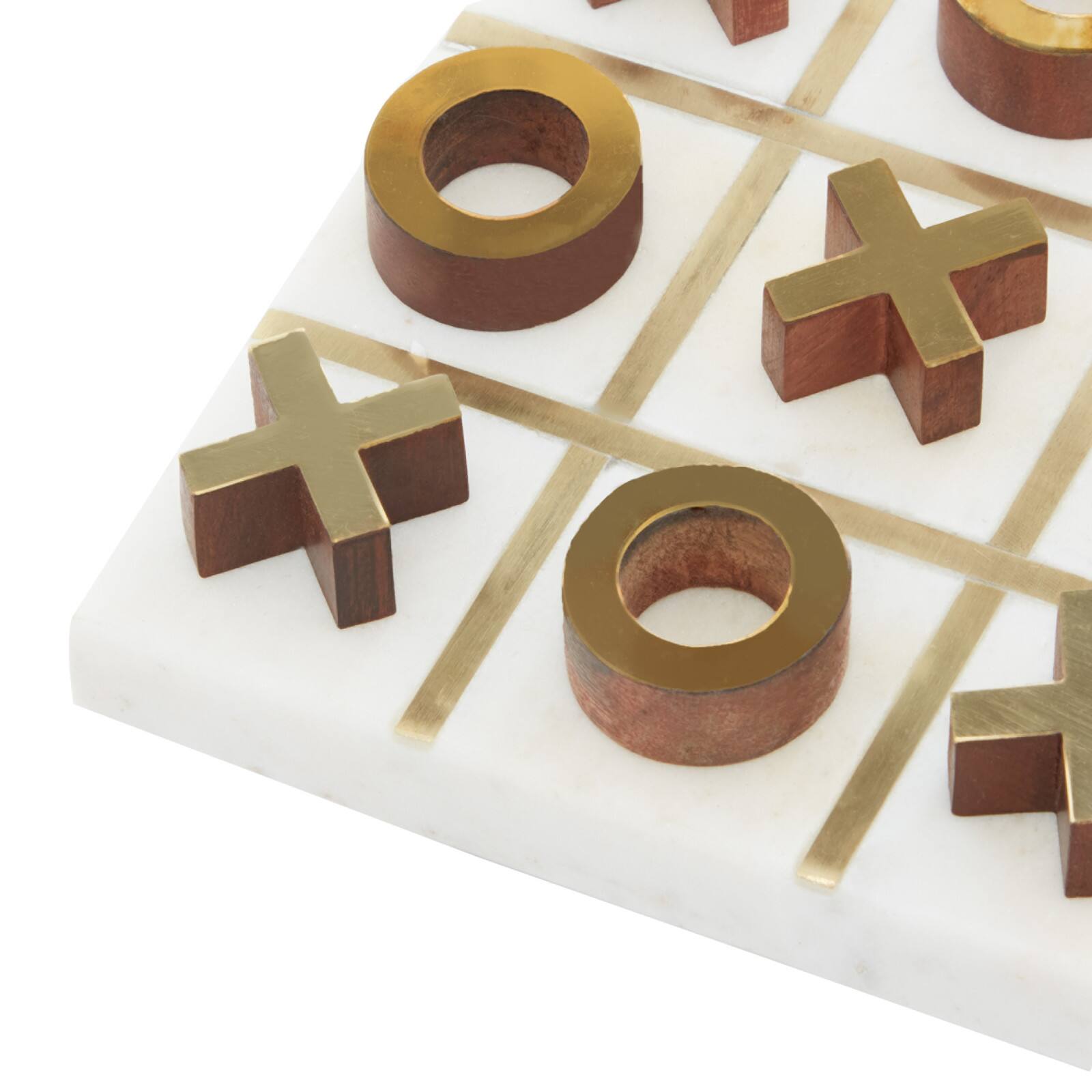 White &#x26; Gold Marble Tic-Tac-Toe Game Set