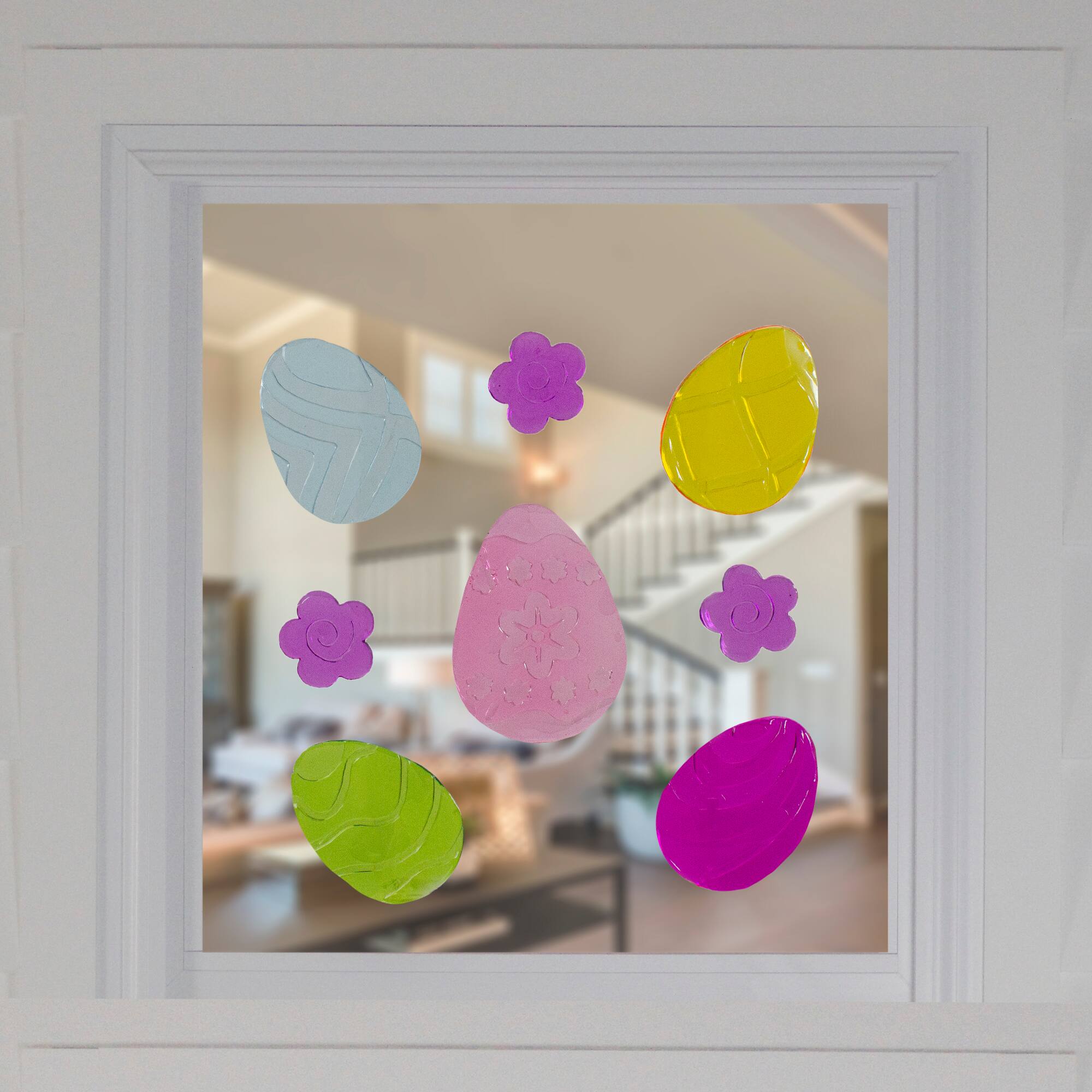 Yellow &#x26; Purple Easter Egg Spring Gel Window Clings