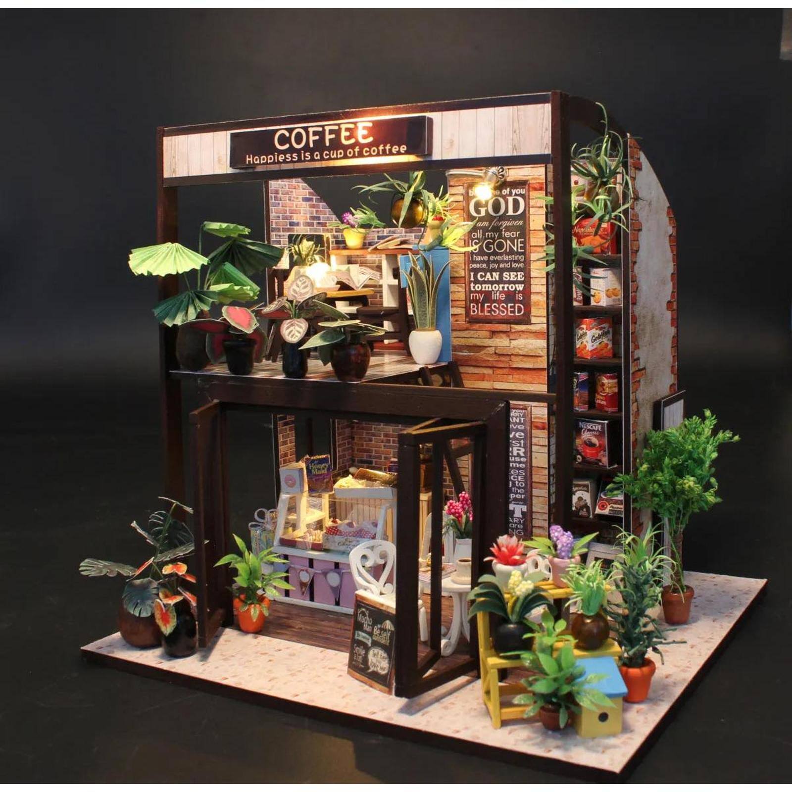 Wizardi Coffee House Miniature Dollhouse Roombox Kit