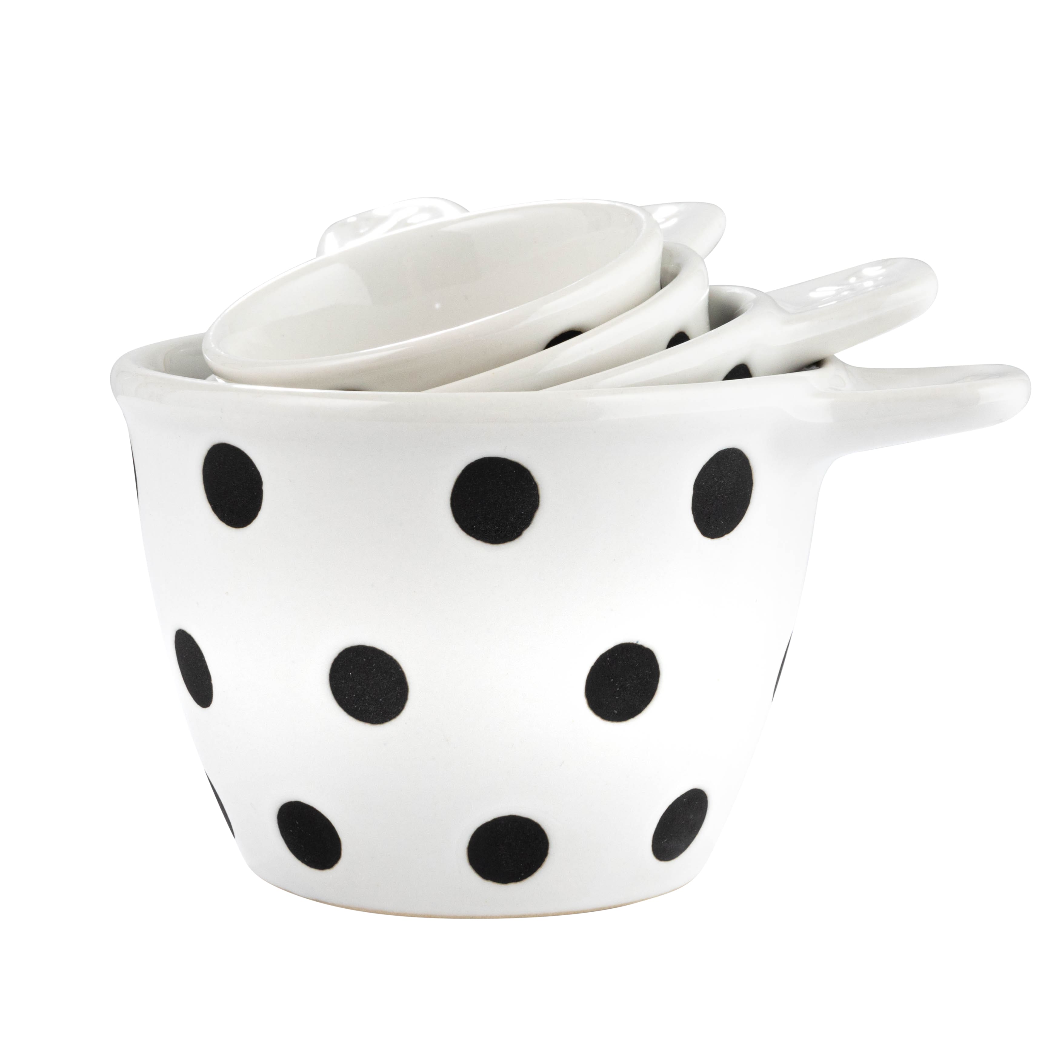 Black &#x26; White Polka Dot Ceramic Measuring Cup Set