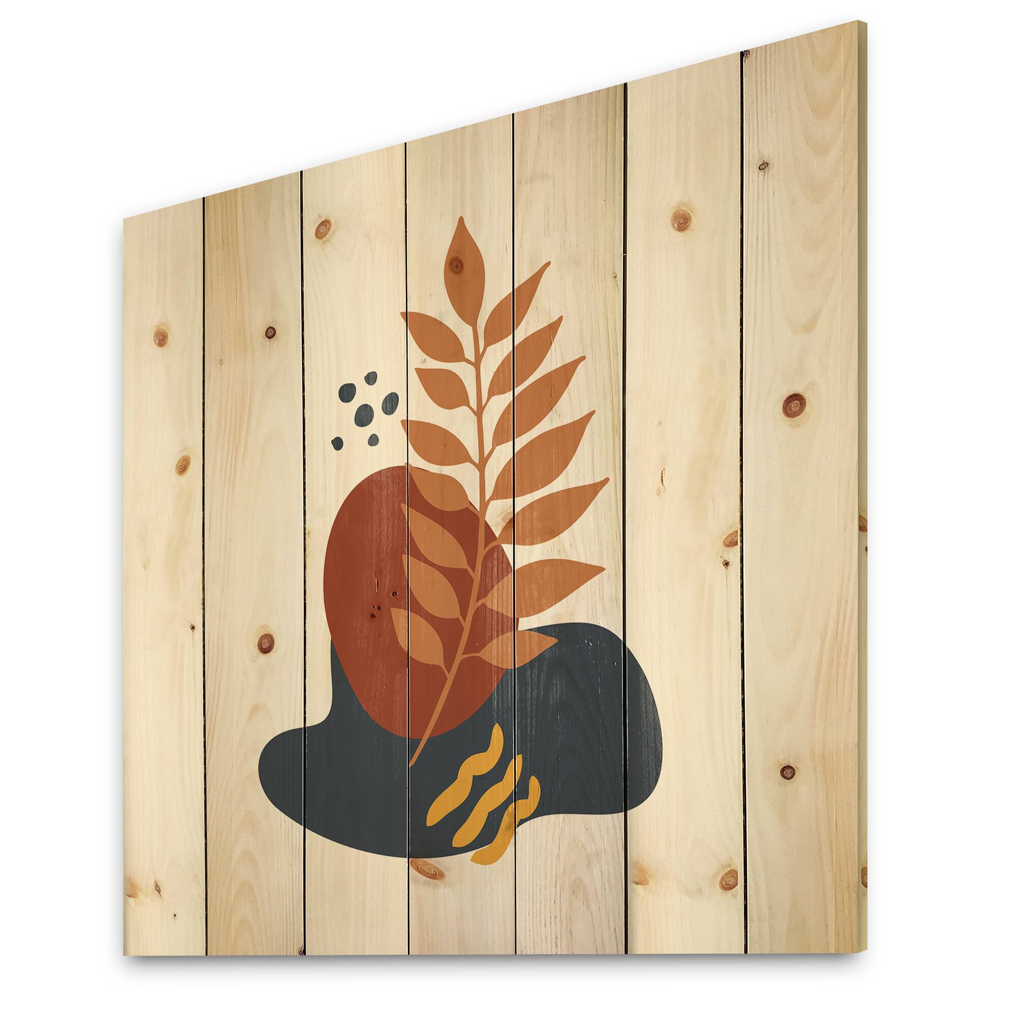 Designart - Abstract Flowers On Minimal Shapes VIII - Modern Print on Natural Pine Wood