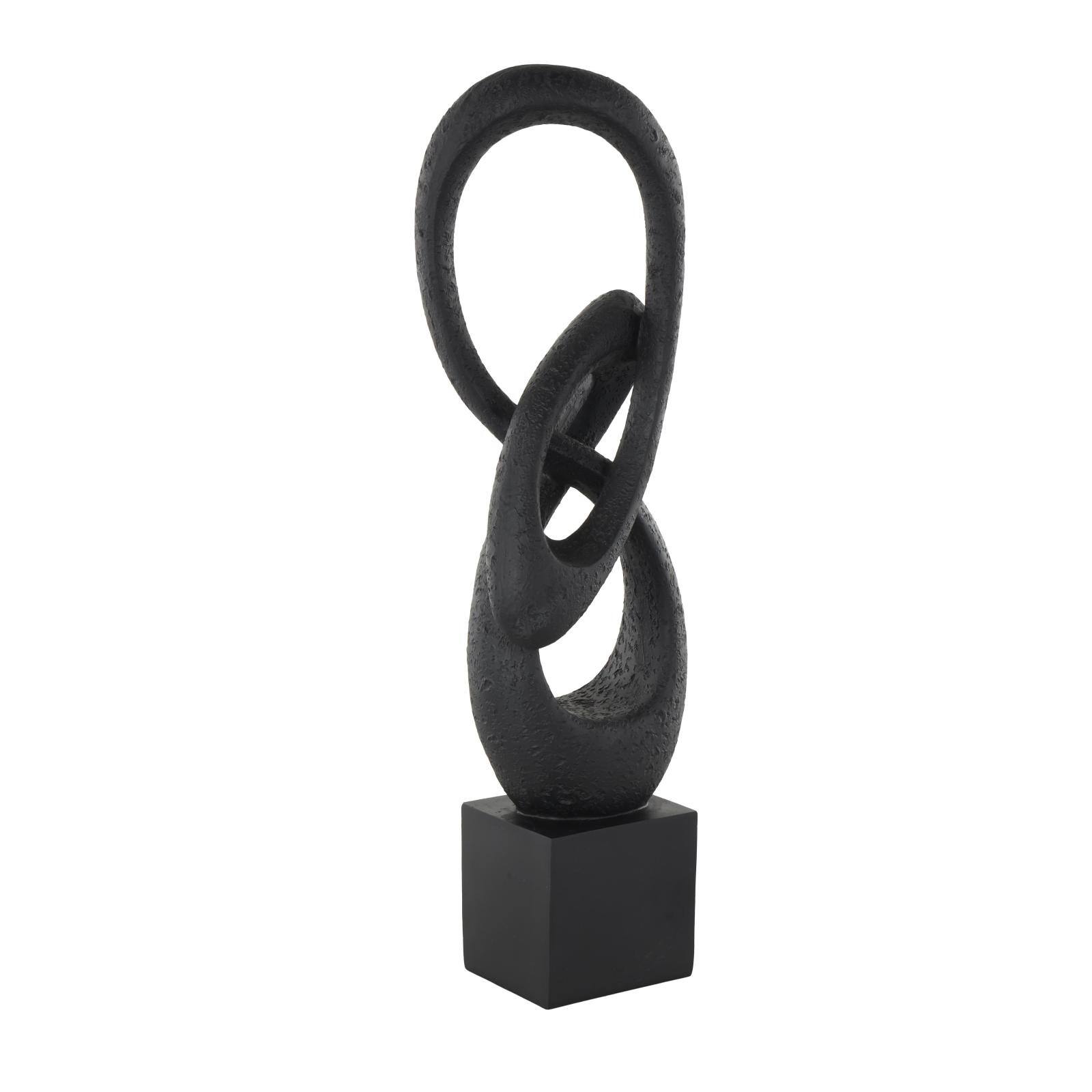 20" Black Polystone Abstract Intertwined Loop Sculpture with Block Base