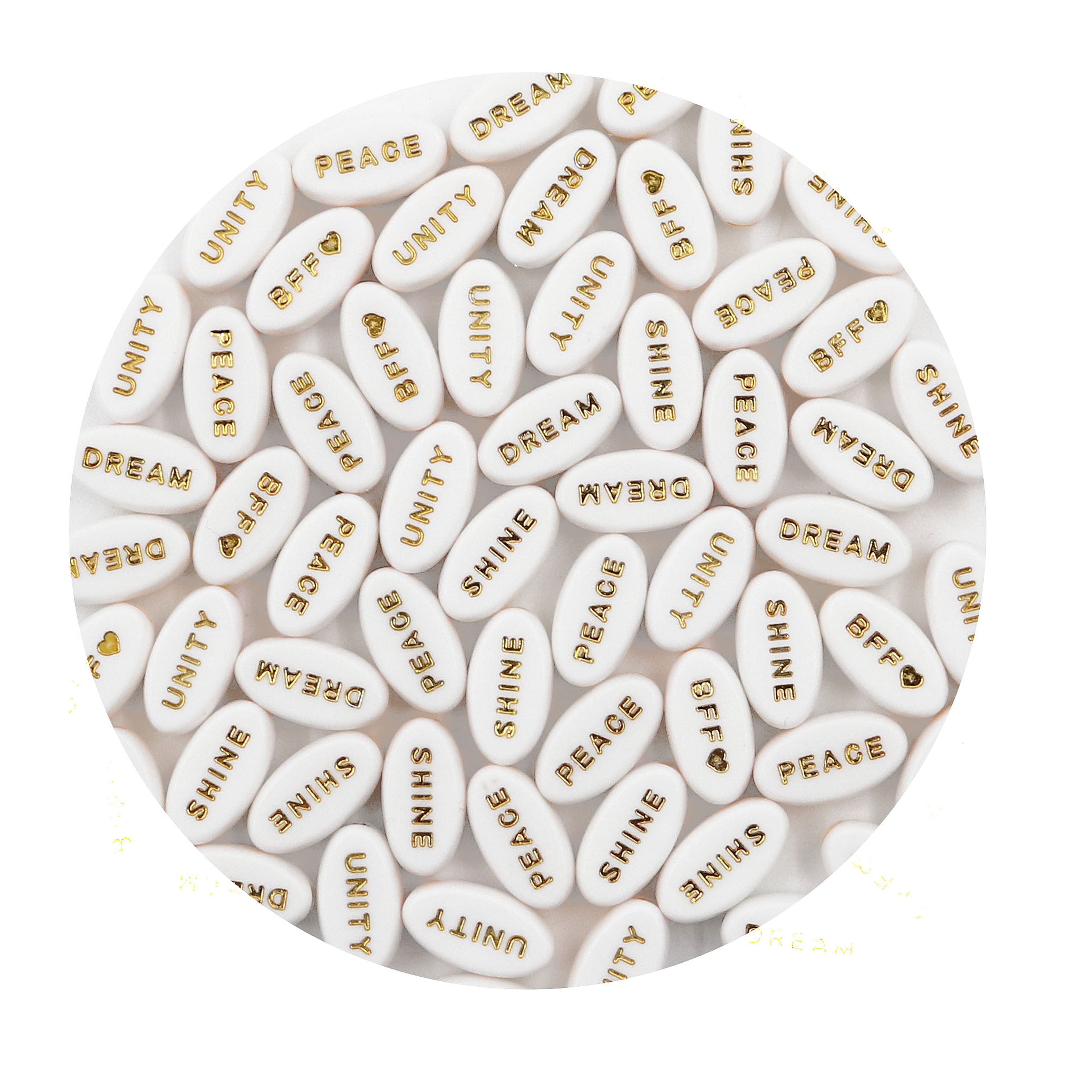 12 Packs: 60 ct. (720 total) White & Gold Inspirational Word Beads by Creatology™