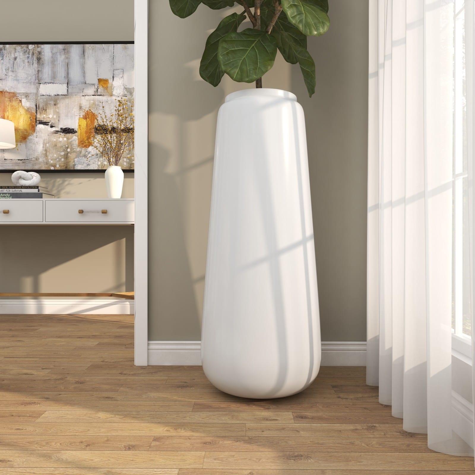 3ft. White Modern Tall Floor Vase