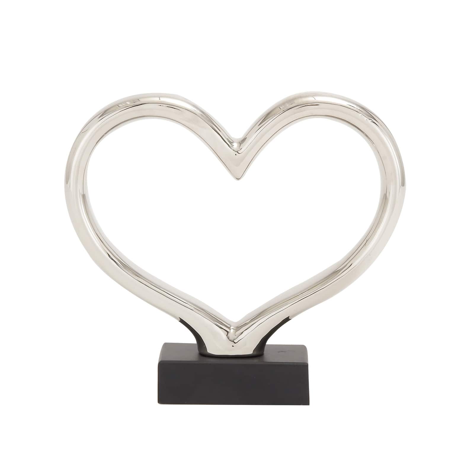 12" Silver Ceramic Contemporary Heart Sculpture
