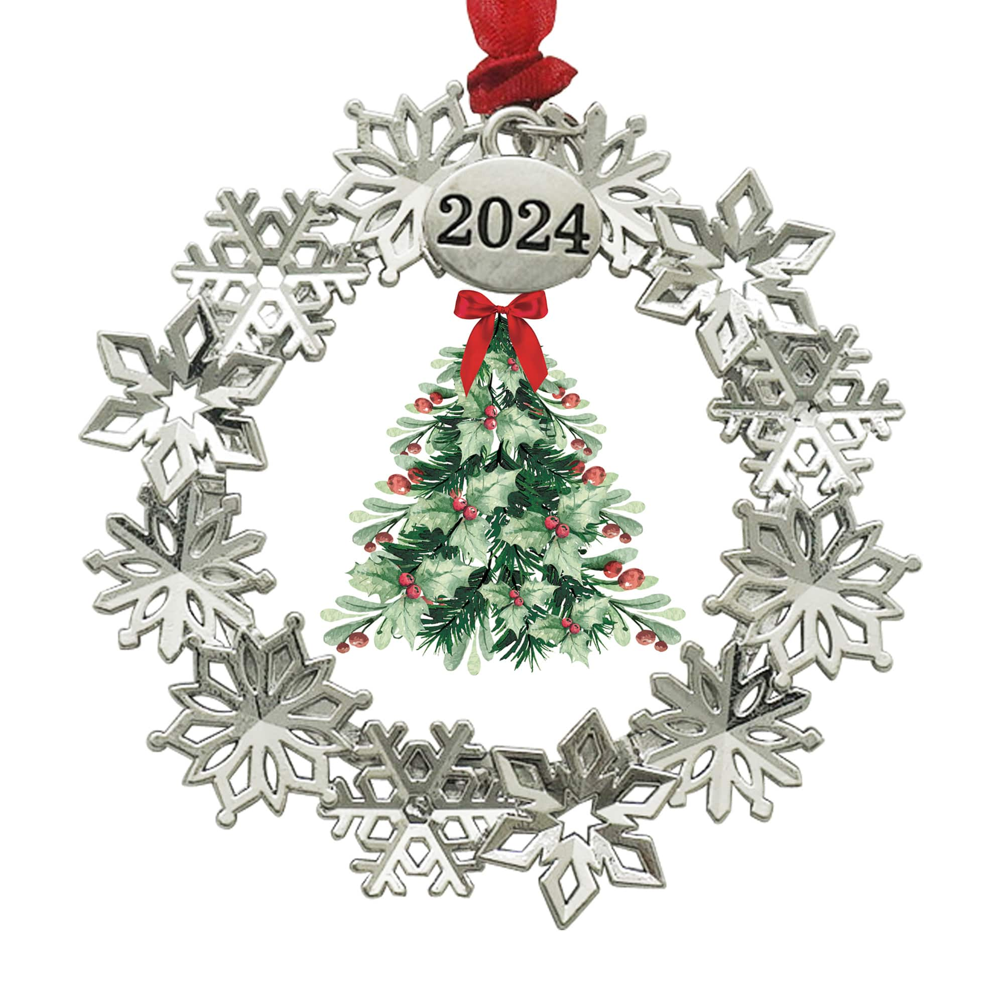 2&#x22; x 2&#x22; Silver Snowflake Wreath 2024 Ornament Frame by Studio D&#xE9;cor&#xAE;