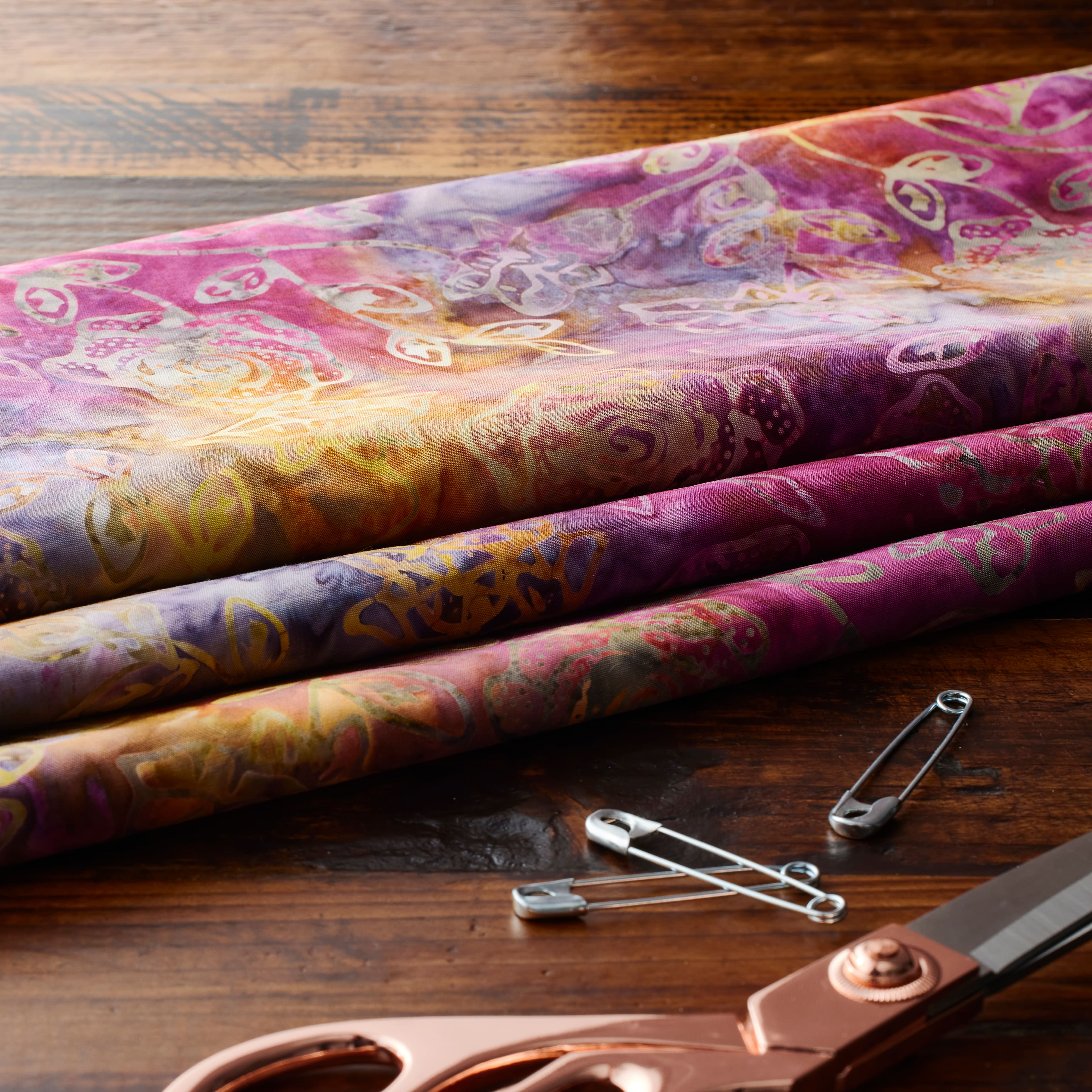 Feldman Batik Raspberry Lavender Tonal Stamp Rose Cotton Fabric