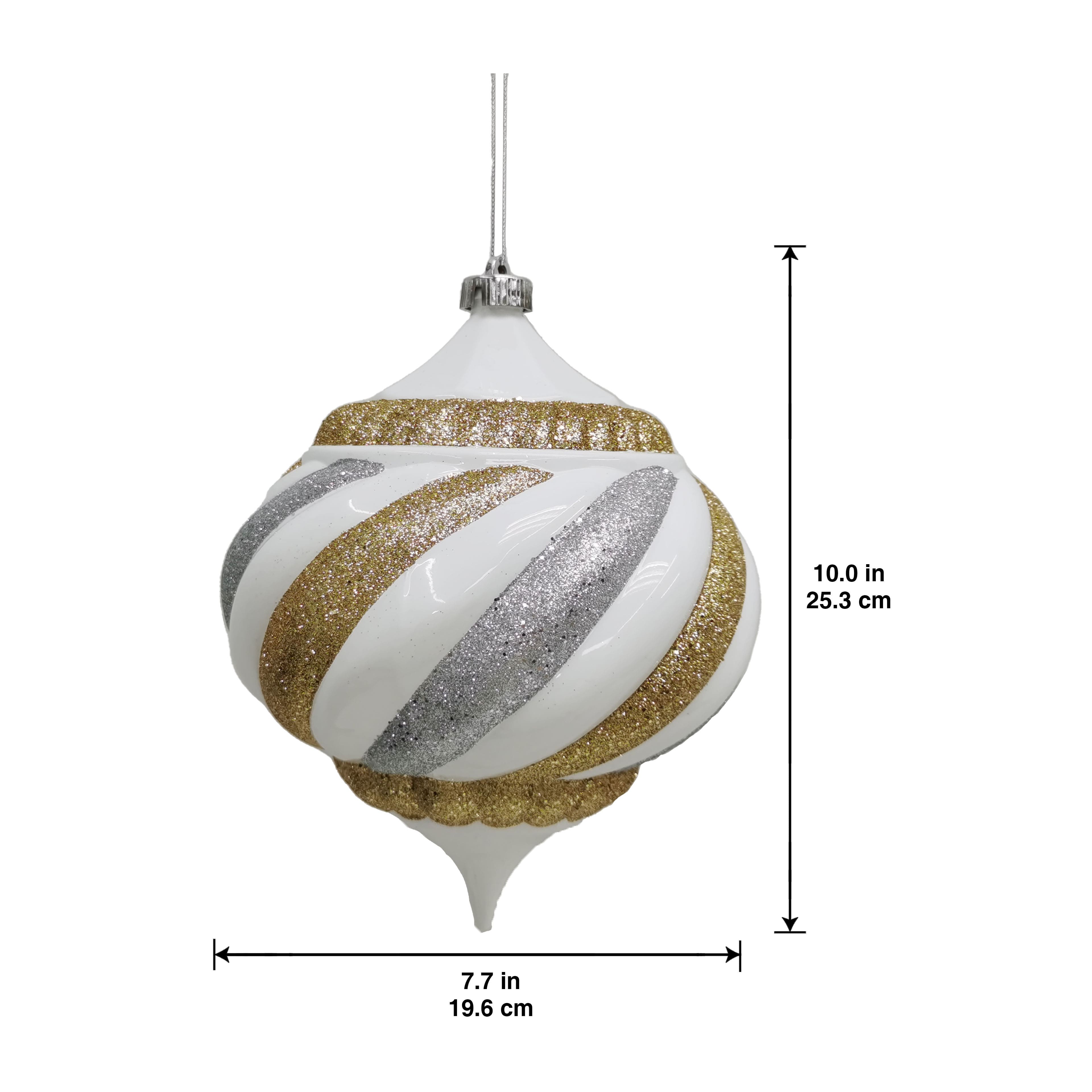 10&#x22; White, Silver &#x26; Gold Glitter Stripes Onion Ornament by Ashland&#xAE;