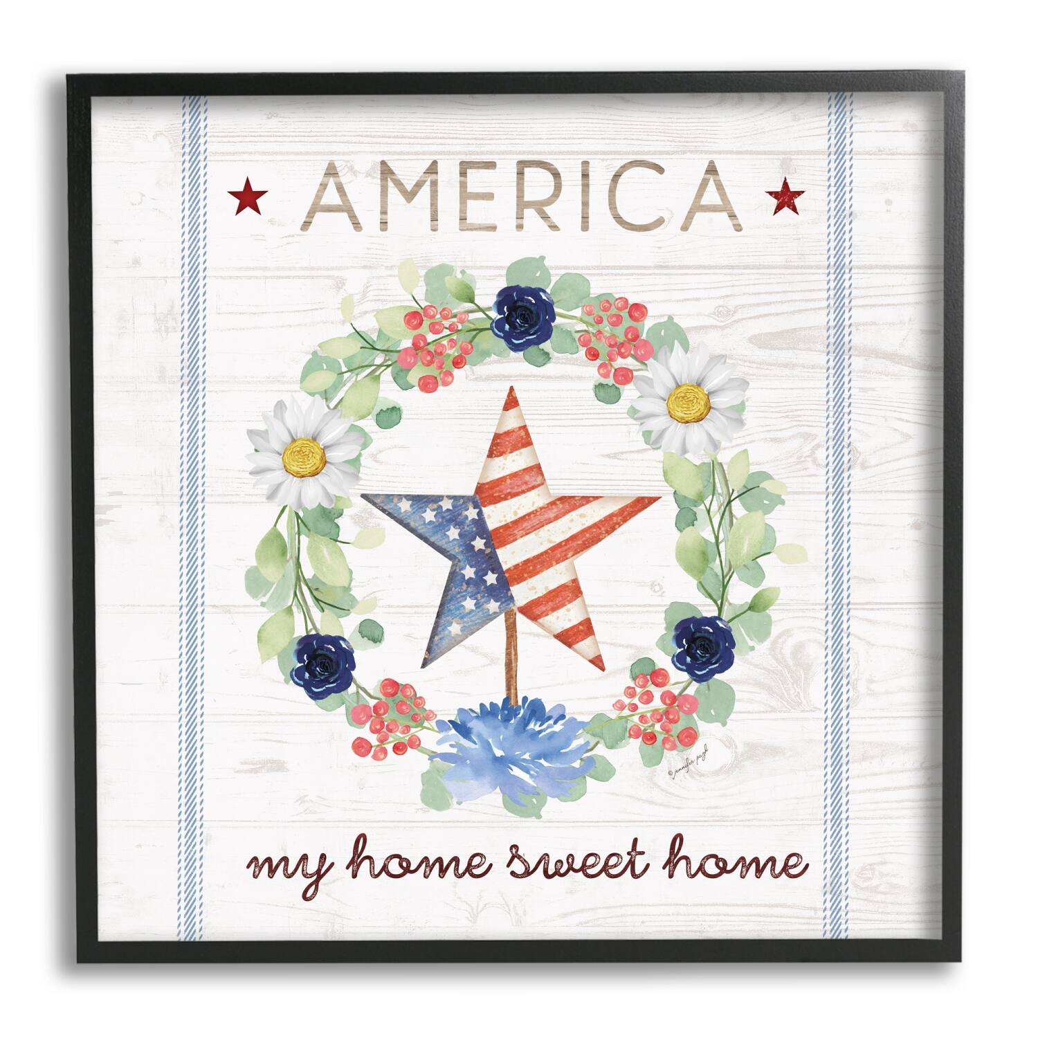 Stupell Industries America My Sweet Home Daisy Wreath Framed Giclee Art