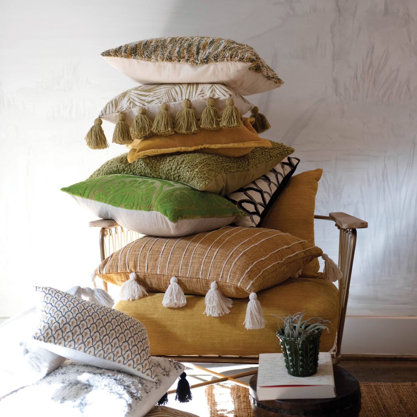 Hello Honey® Mustard Dragonfly Cotton Velvet Pillow