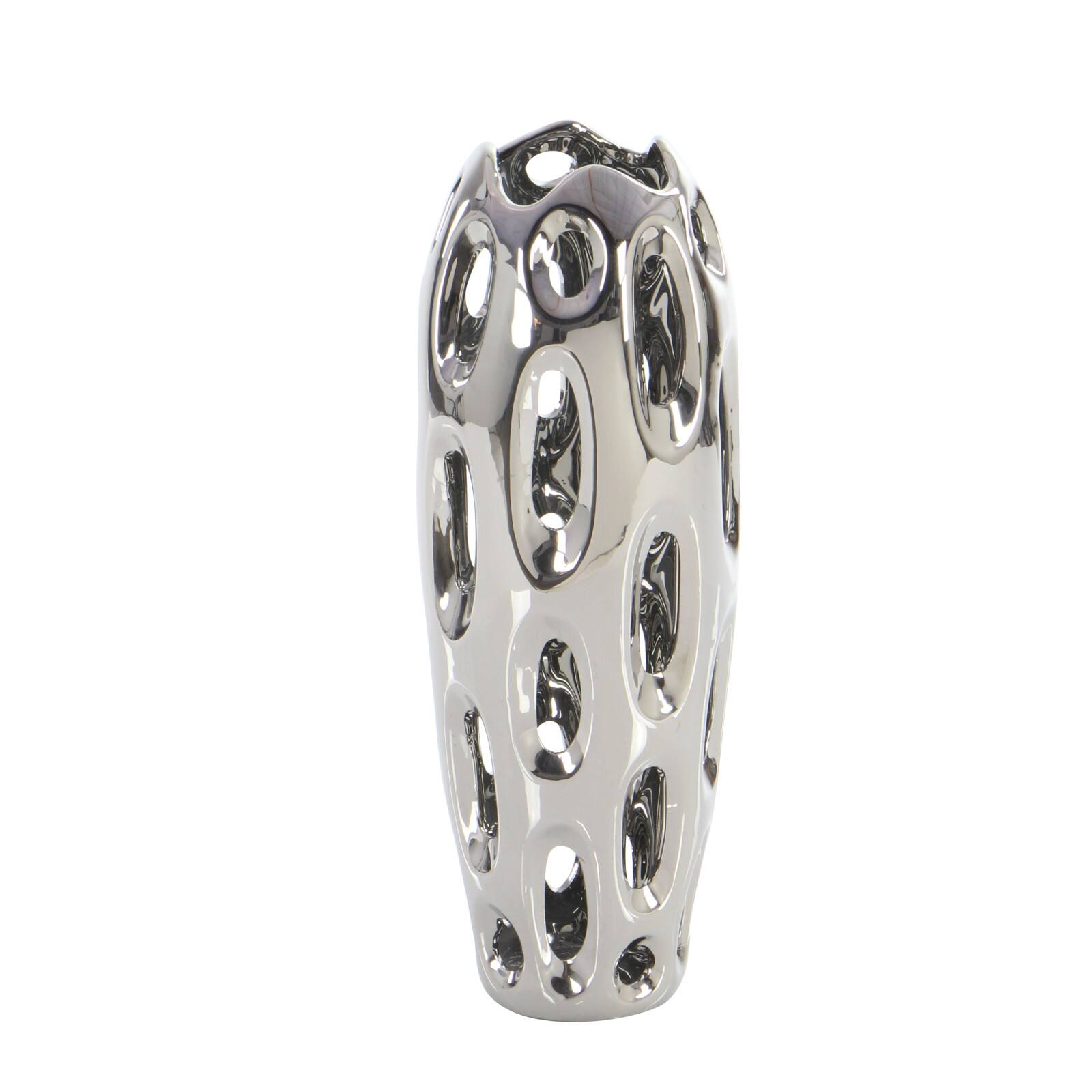 Silver Ceramic Contemporary Vase, 16" x 6" x 6"