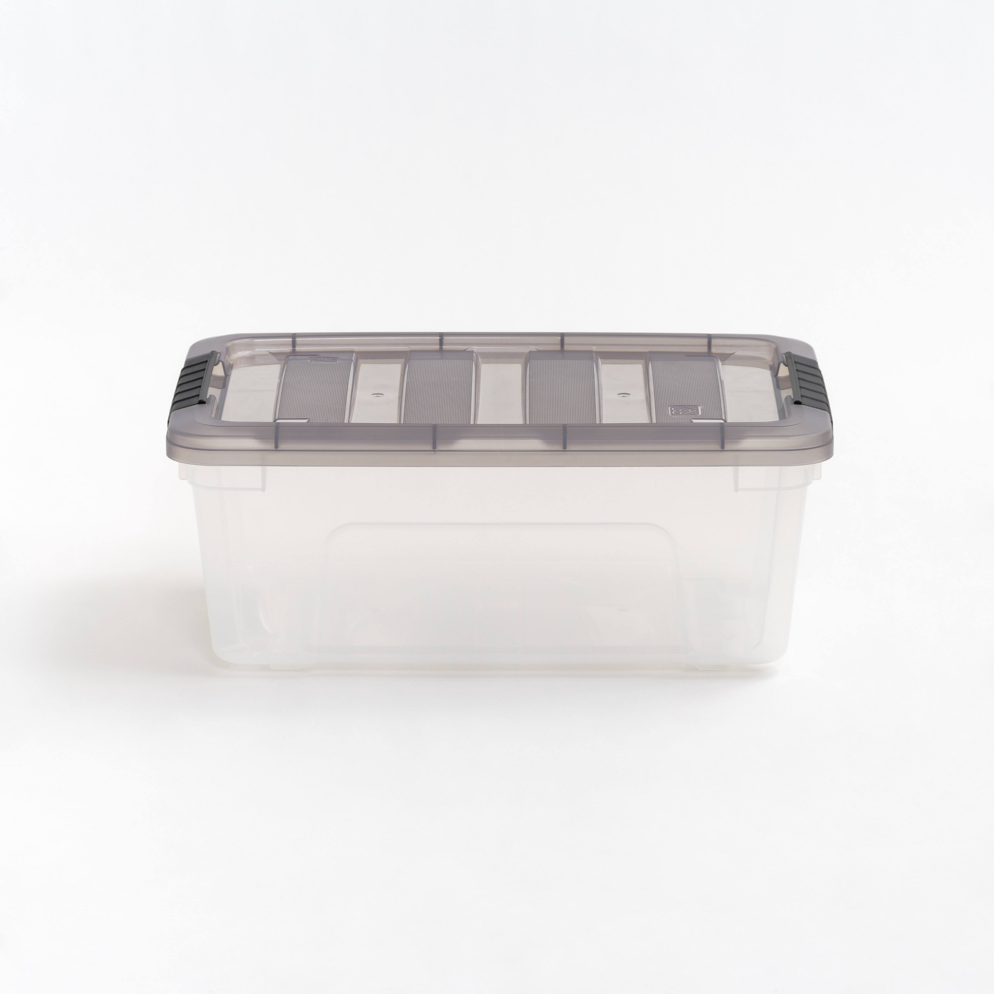 IRIS Stack &#x26; Pull Clear Plastic Storage Boxes with Gray Lid