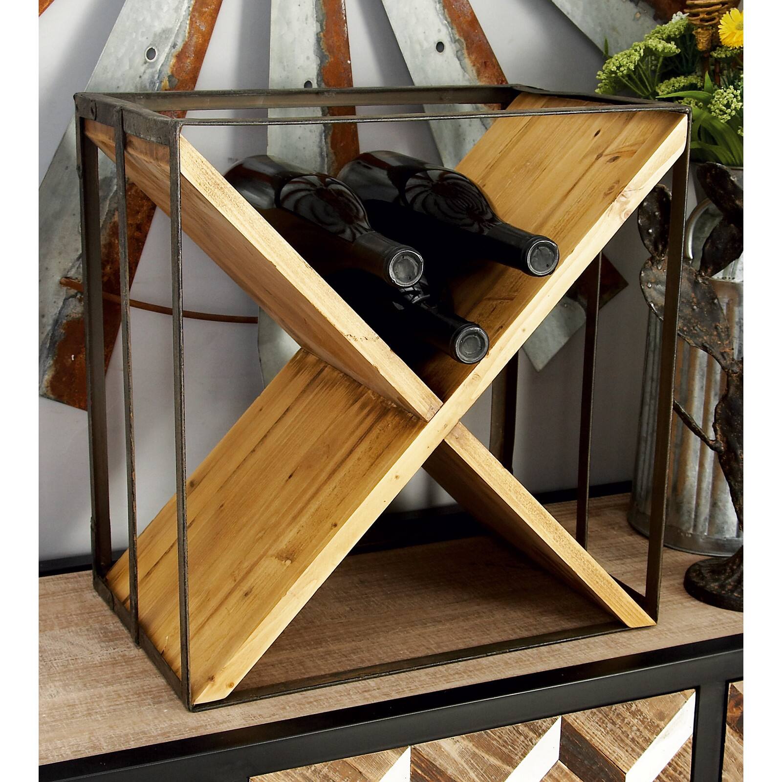 16&#x22; Wood &#x26; Metal Contemporary Wine Holder Rack