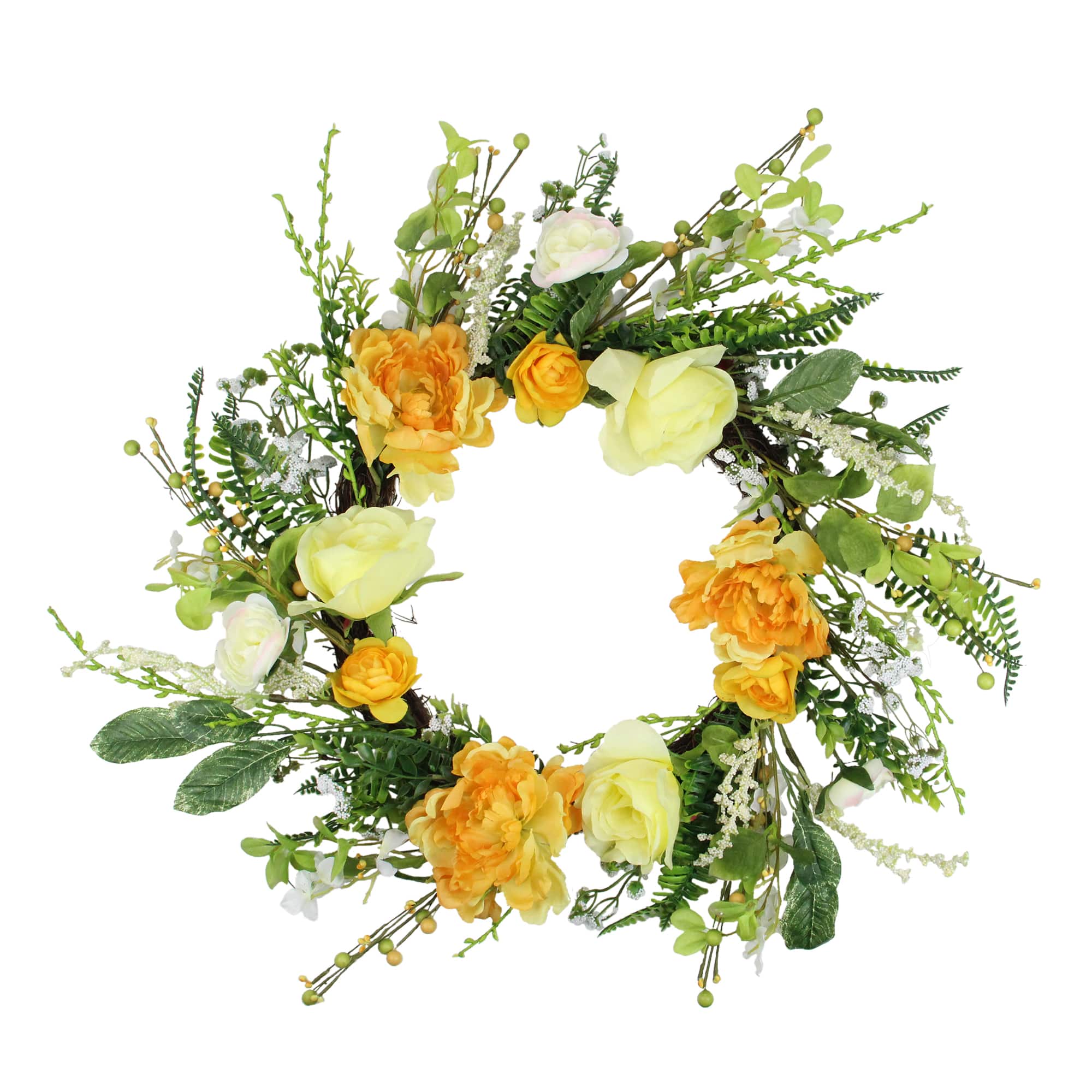 24&#x22; Orange &#x26; Cream Hydrangea &#x26; Rose Wreath