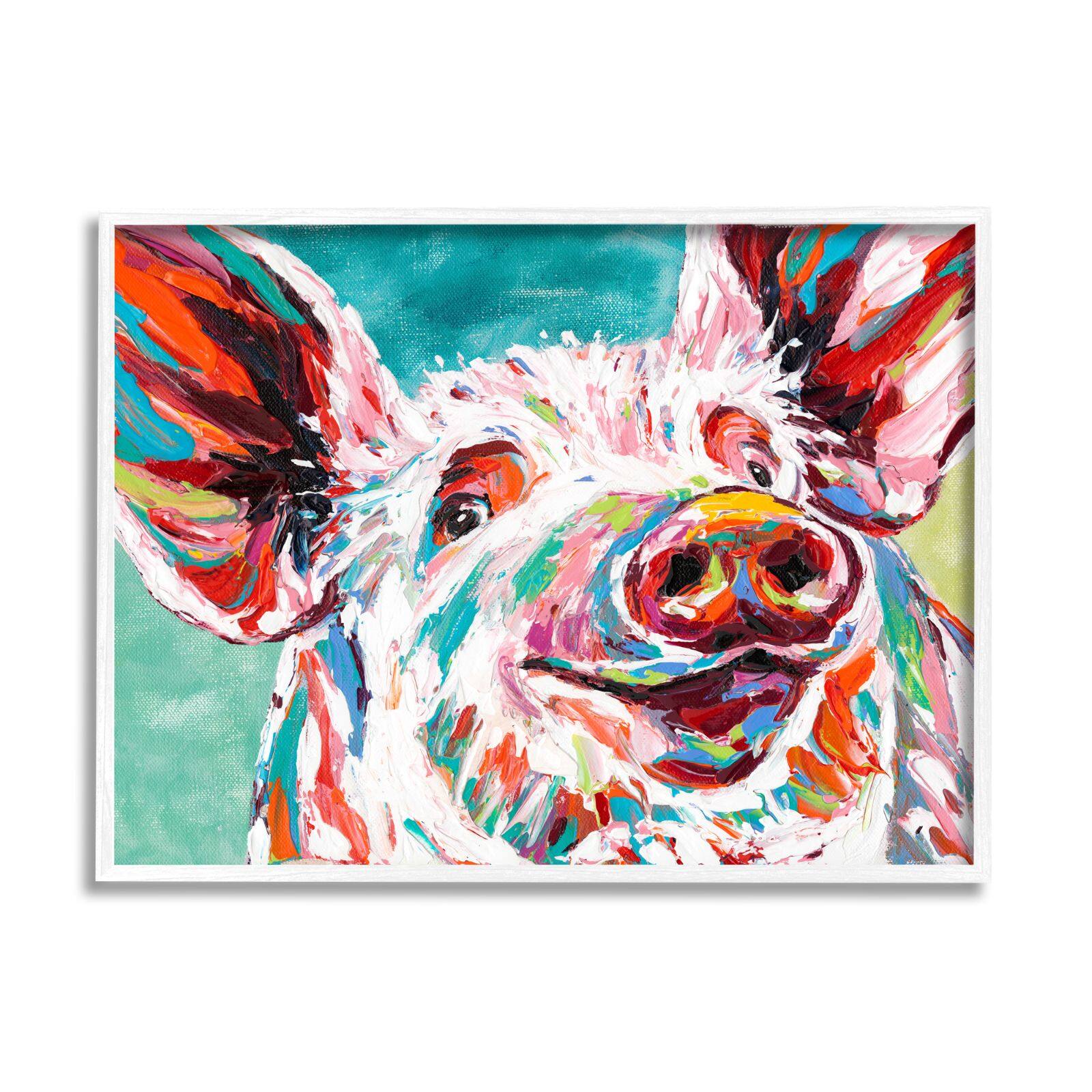 Stupell Industries Brightly Painted Pig Framed Wall Art